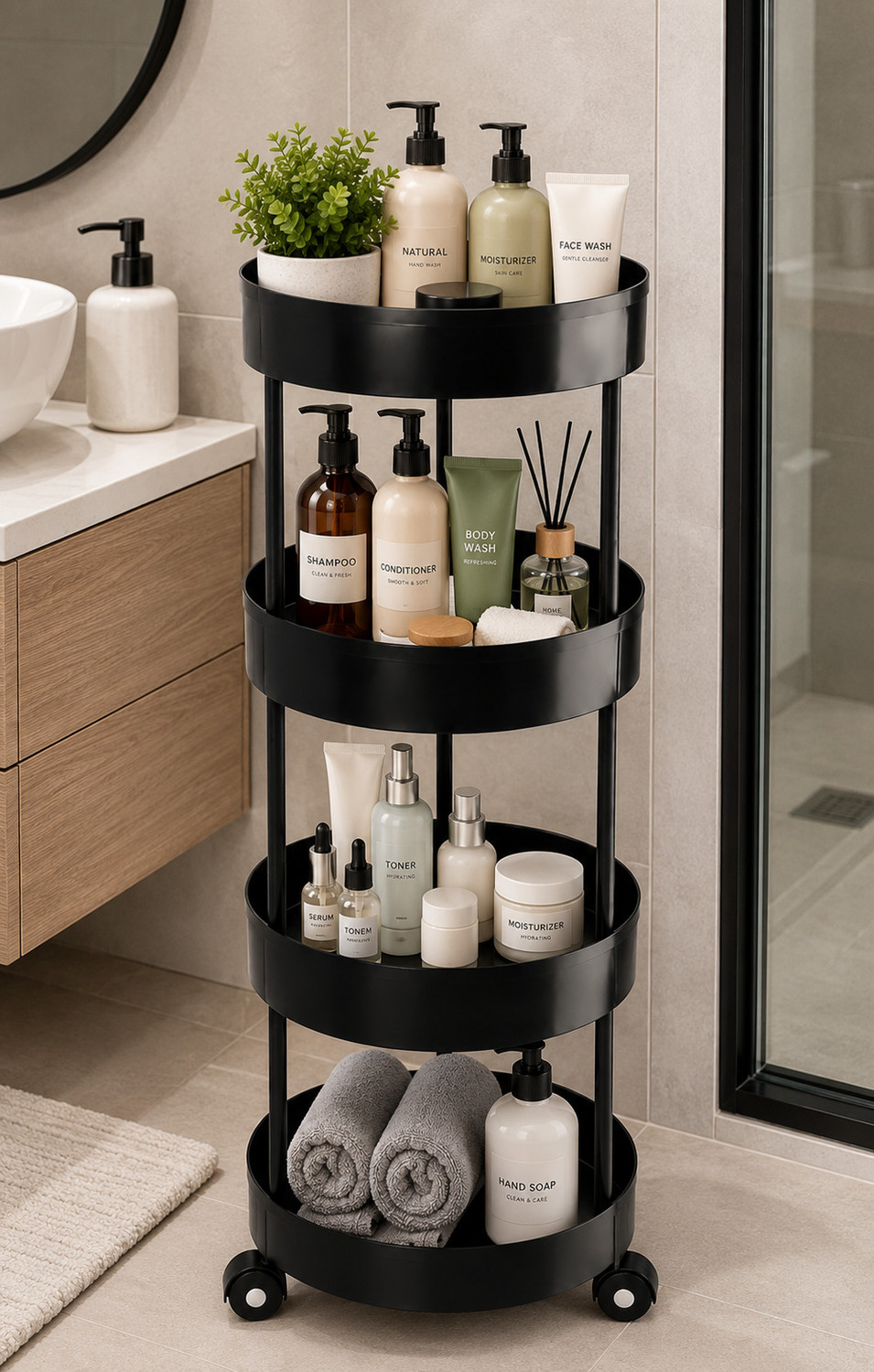 Image of HOMANTA 4 Tier Multipurpose Storage Trolley with 360 Wheels | Round Plastic Kitchen Trolley (DIY(Do-It-Yourself))