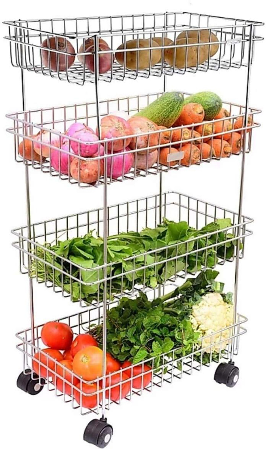 Image of protiblesales 4 Layer Moden Onion Potato Kitchen Storage Steel Rack Stainless Steel Kitchen Trolley