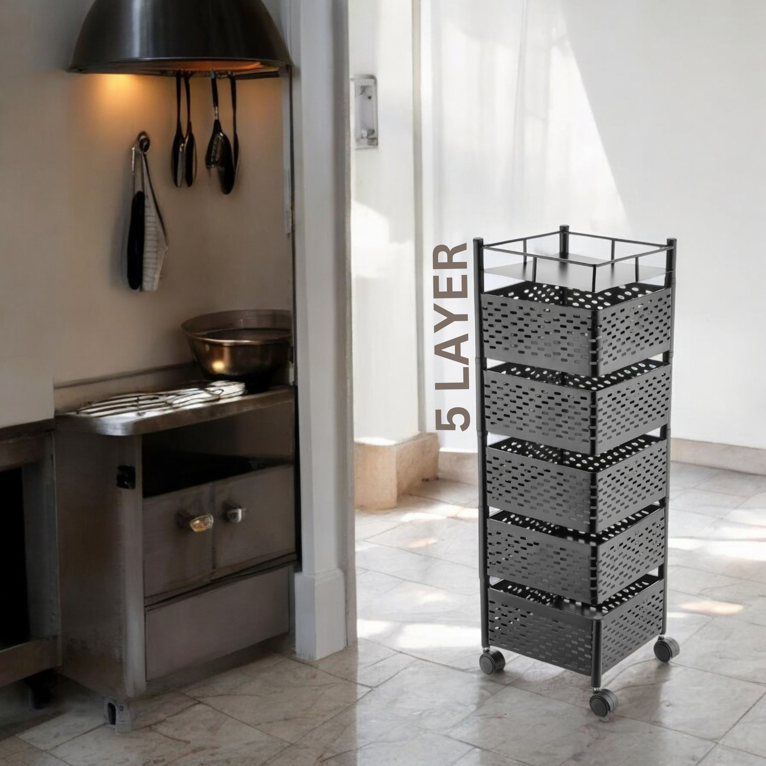 Image of Flipkart SmartBuy 5 layer trolley Iron Kitchen Trolley