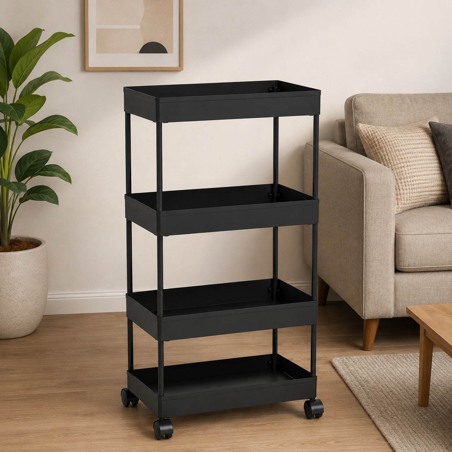 Image of HemKej 4 Tier Pipe Multi Purpose Plastic Kitchen Trolley