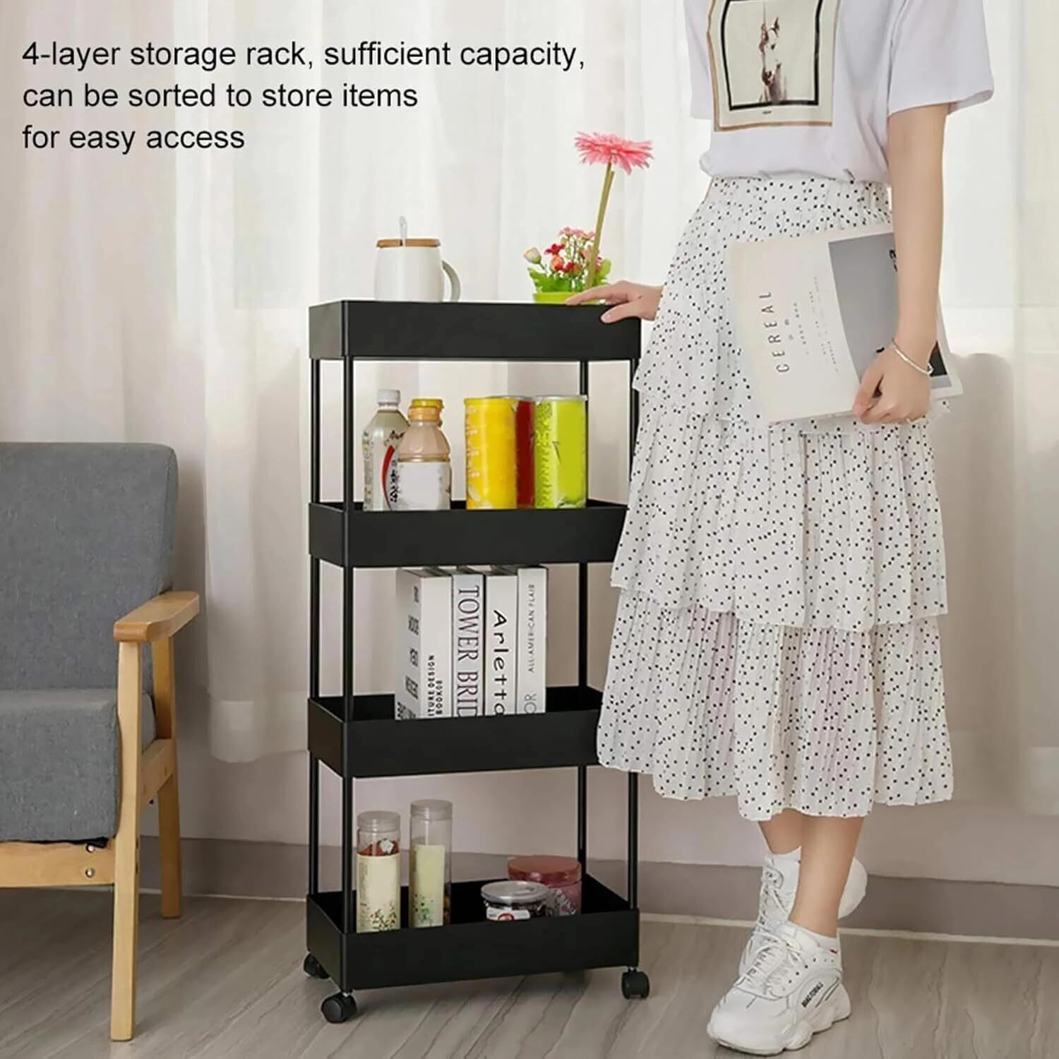 Image of FlatKitch 4 Compartments Plastic Multi-Purpose Storage Rack