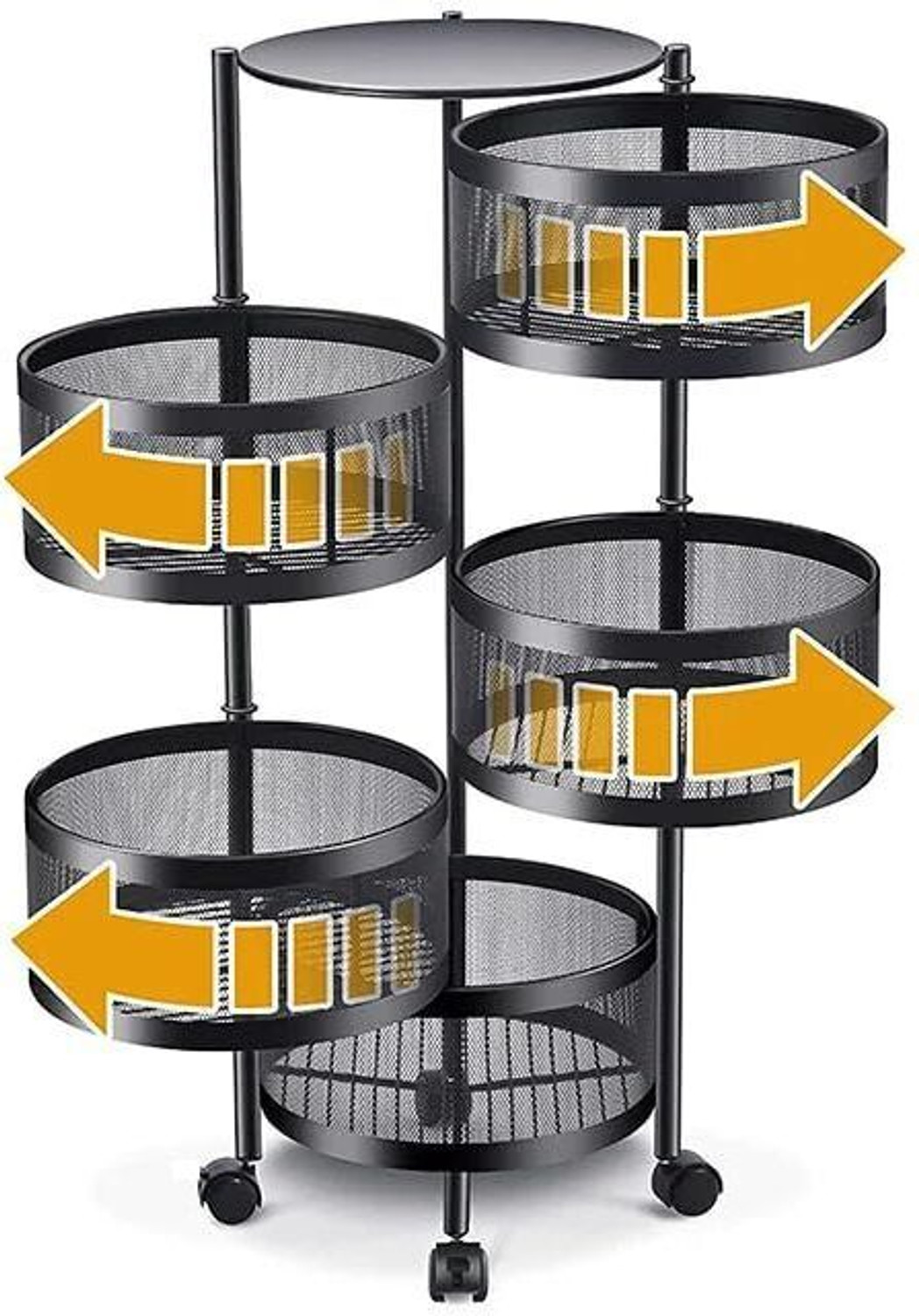 Image of VR 5 Layer Black Round Kitchen Trolley Iron Kitchen Trolley
