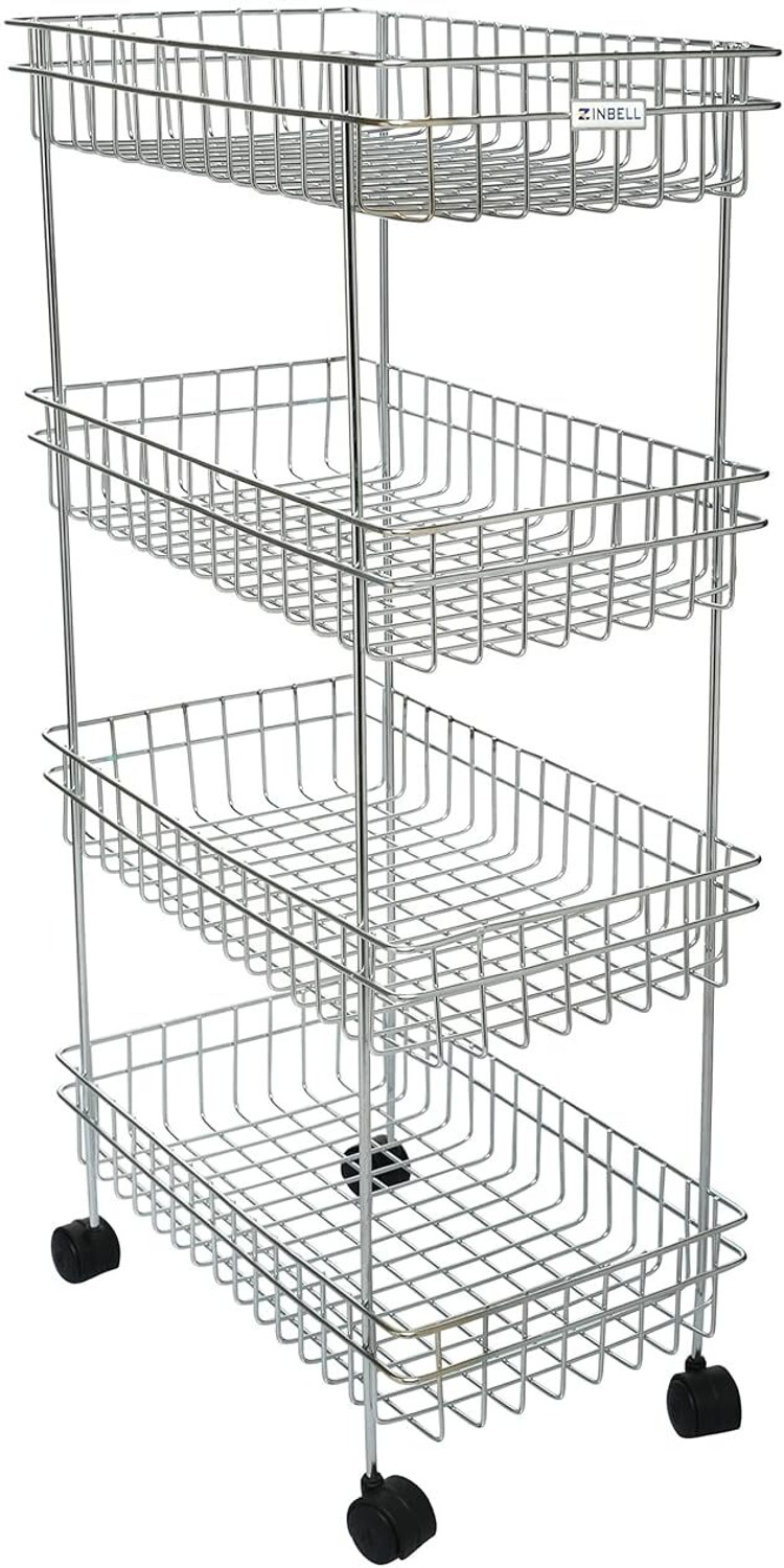 Image of protiblesales 4 Layer Moden Onion Potato Kitchen Storage Steel Rack Stainless Steel Kitchen Trolley