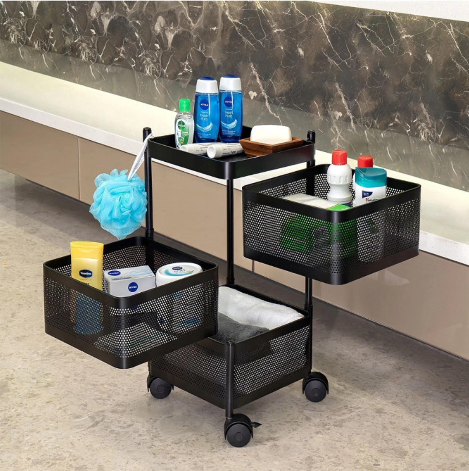 Image of Flipkart SmartBuy KT 3 layer kitchen trolley Iron Kitchen Trolley