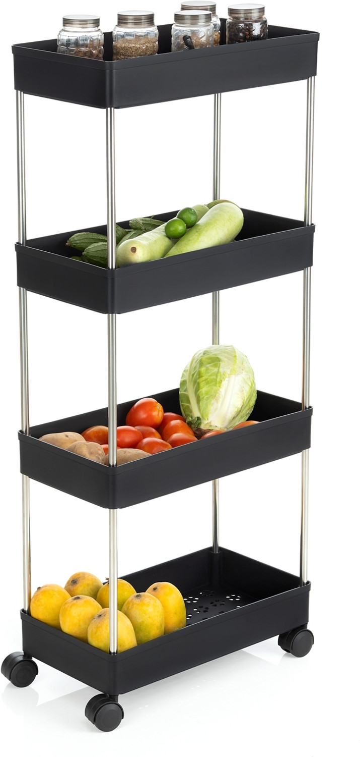 Image of Sorath 4 Stand Multipurpose Fruit & Vegetable Kitchen Trolley Onion Potato Rack Plastic, Steel Kitchen Trolley
