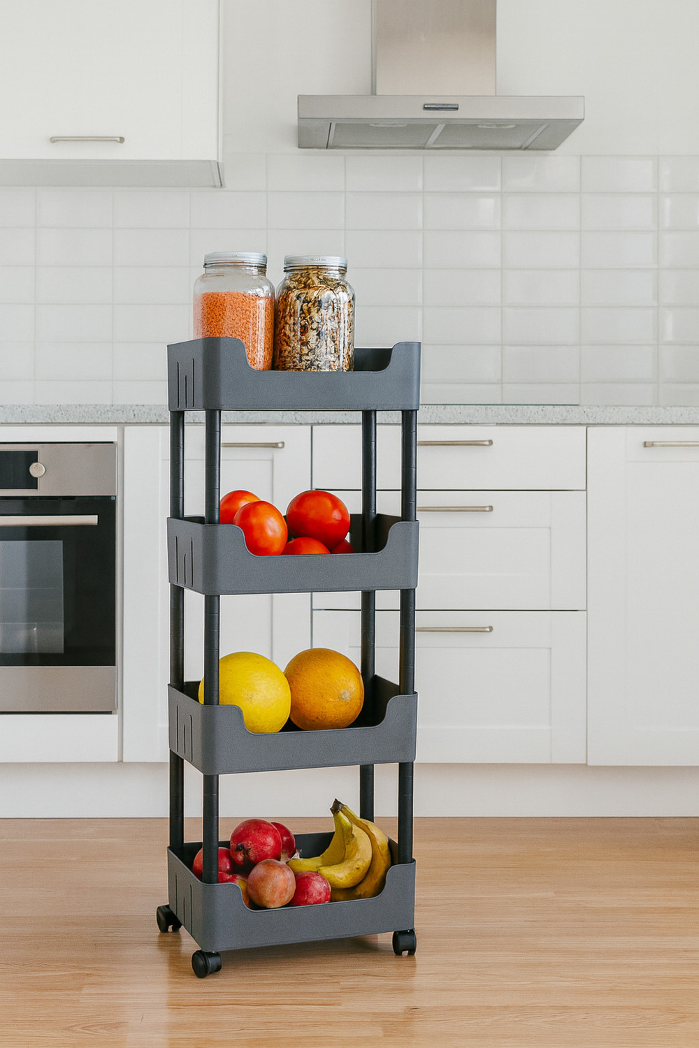 Image of VM BOND Multi-Purpose Plastic Storage Organizer 4-Tier Rack with Wheel Bathroom & Office Plastic Kitchen Trolley