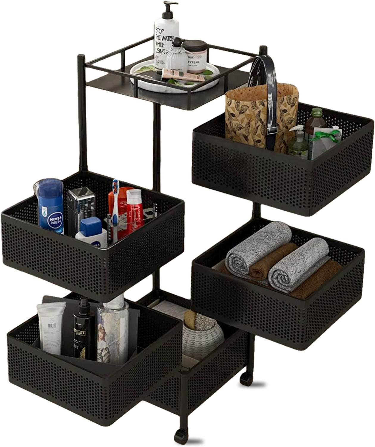 ASHLAS 5 Layer Kitchen Trolley Storage Rack Square Design Fruits & Vegetable Basket Iron Kitchen Trolley