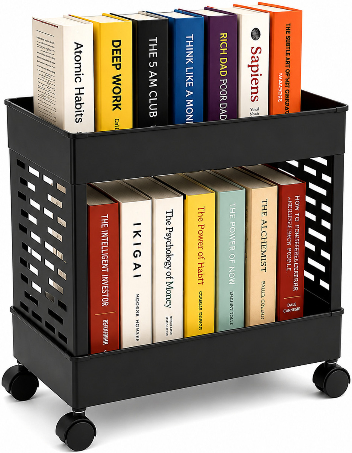 Image of VM BOND 2Tier Multipurpose Storage Trolley with Wheels Black Plastic Kitchen Trolley