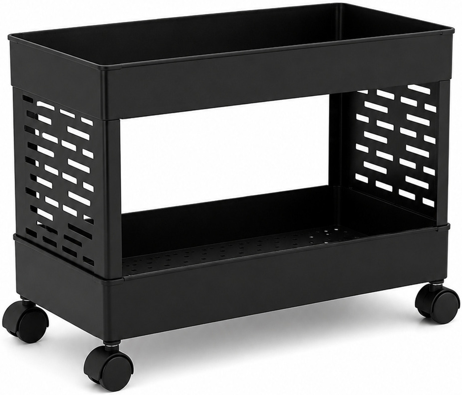 Image of VM BOND 2Tier Multipurpose Storage Trolley with Wheels Black Plastic Kitchen Trolley