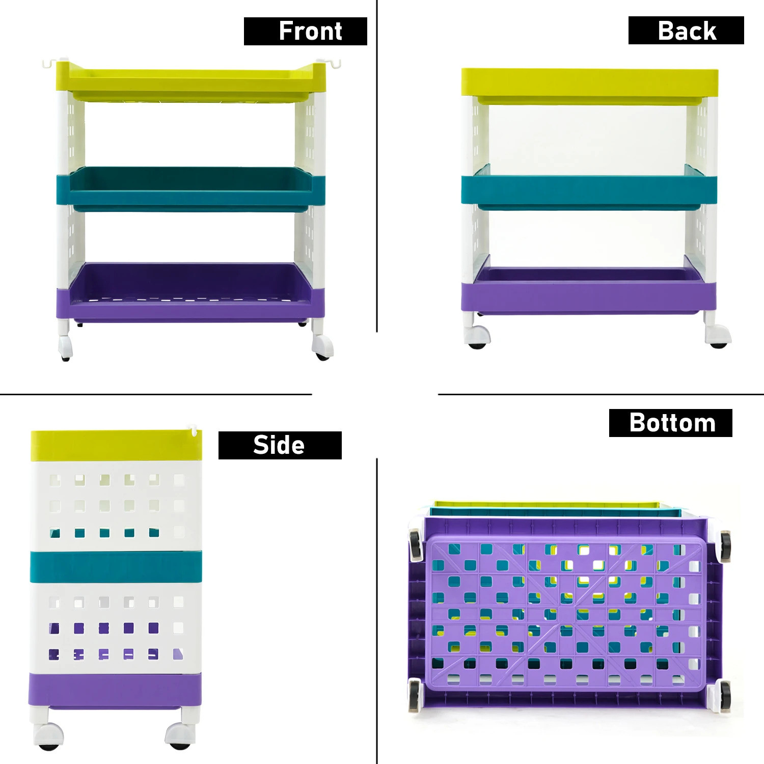 Image of LEOPAX 3 Layers Plastic Rolling Storage Rack | Multipurpose Storage Rack with Wheels | Plastic Kitchen Trolley