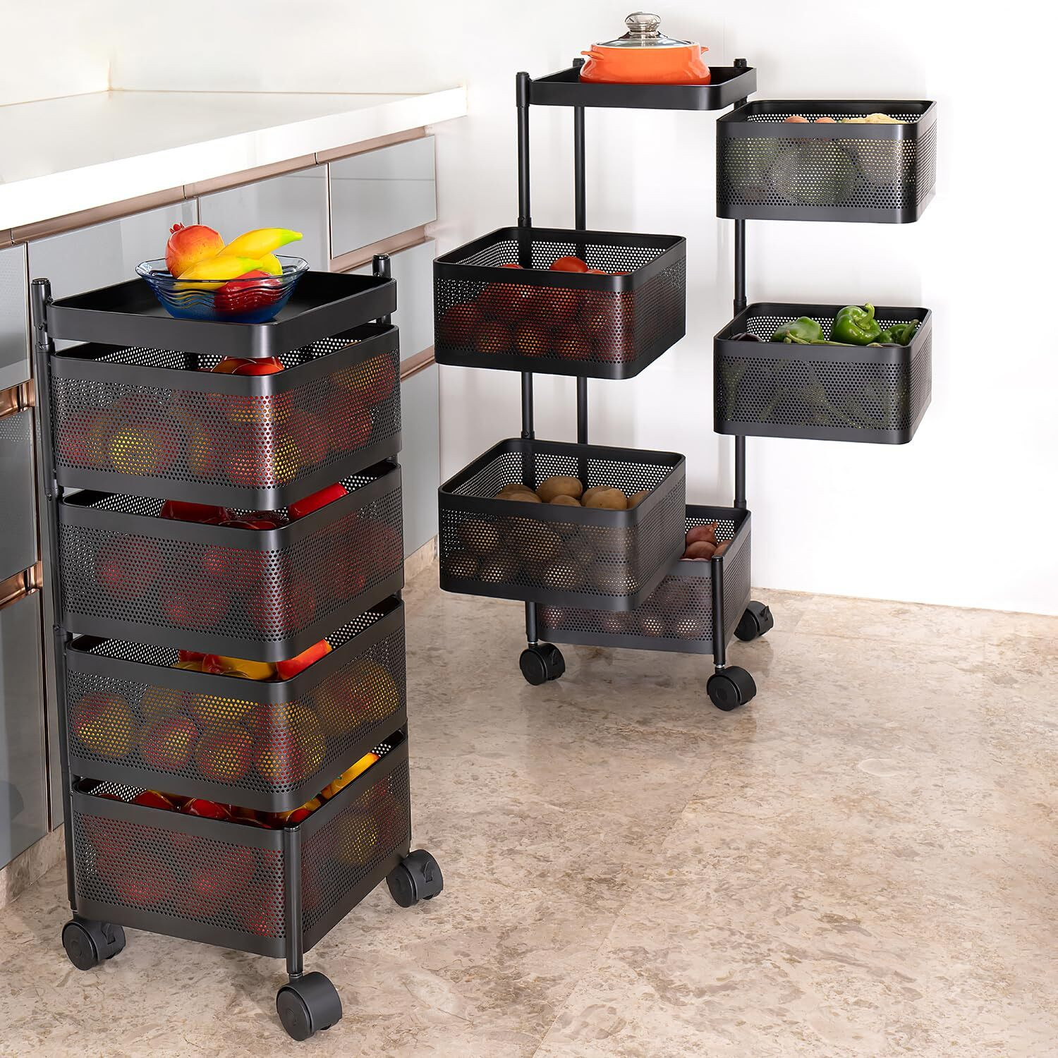 Image of ZooY 5 Layer Kitchen Trolley Storage Rack Square Design Fruits & Vegetable Basket Iron Kitchen Trolley
