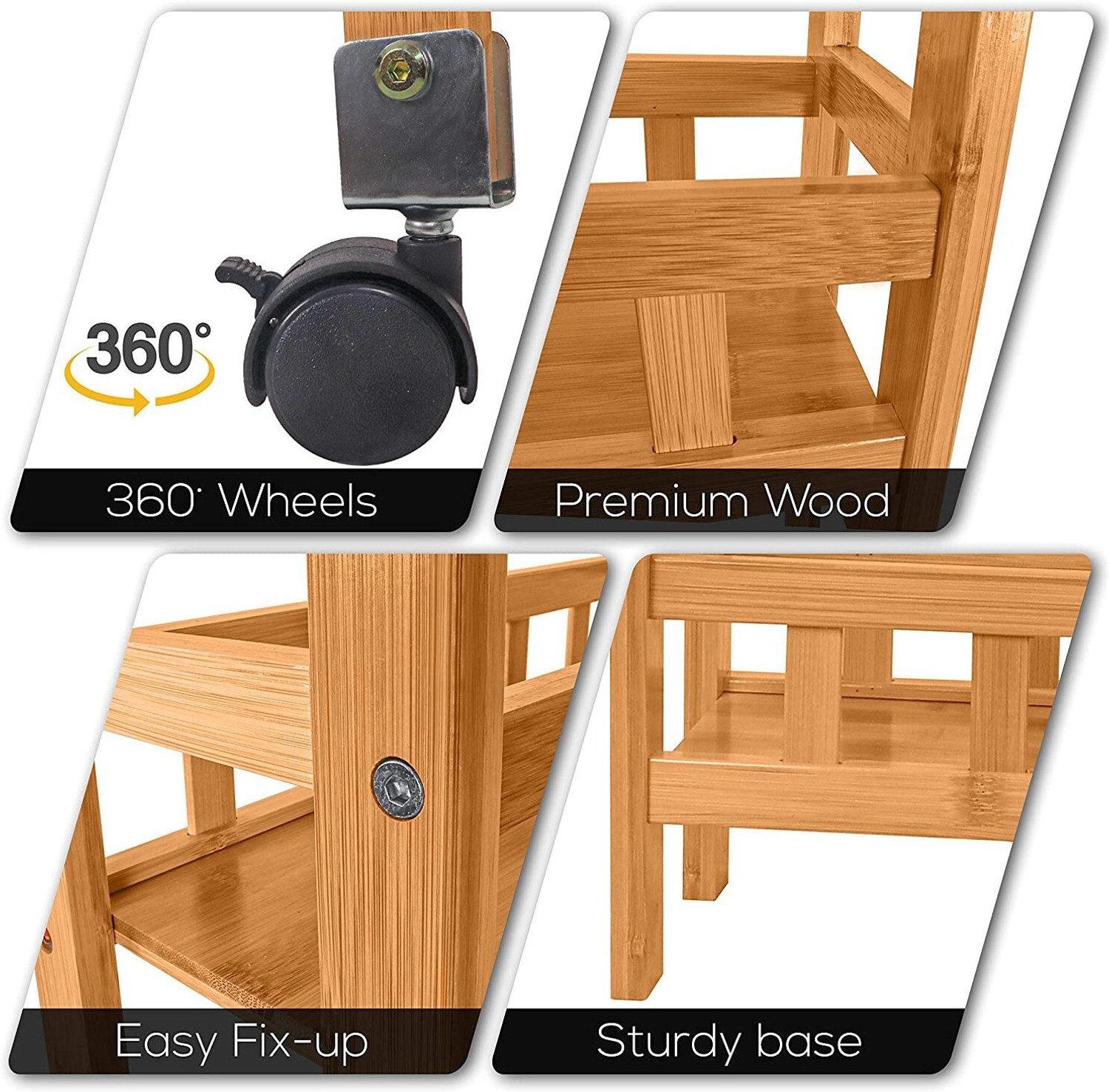 Image of Livzing 3 Layer Storage Organizer Rack with Wheels - Space Saving Trolley for Kitchen Bedroom and Bathroom Bamboo Kitchen Trolley