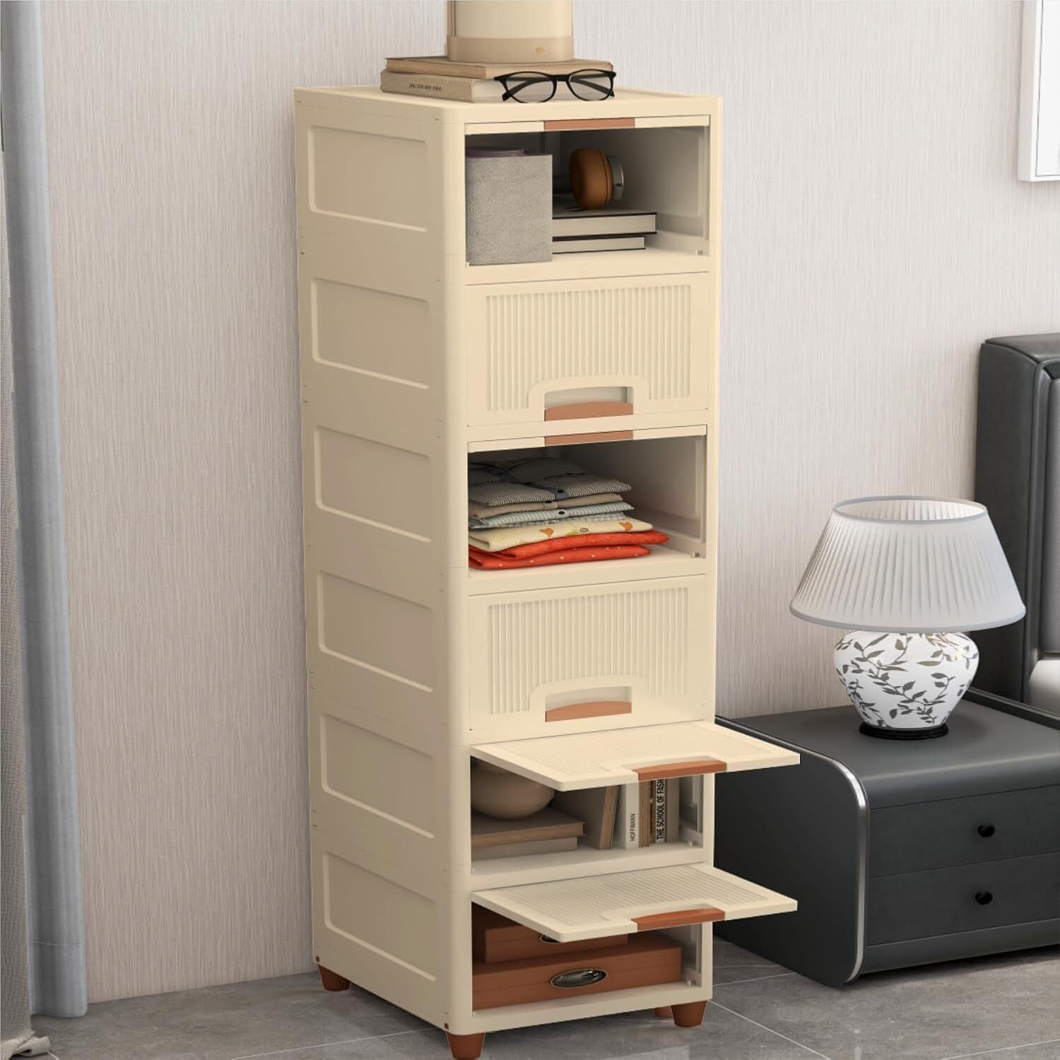 Image of ICONPLUS 6-tire Multi-Purpose Plastic Storage Cabinet with Drawers for Home Organization Plastic Free Standing Cabinet