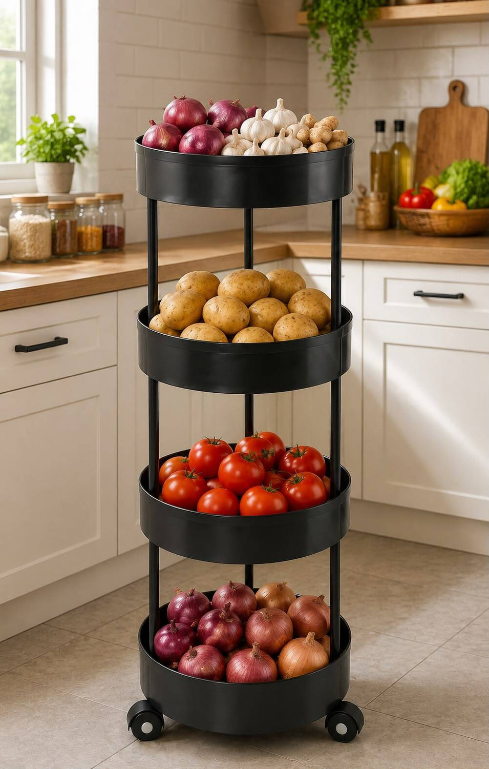 Image of PRIKAP ENTERPRISE 4-TIER MULTIPURPOSE ROUND KITCHEN TROLLEY |BATHROOM TROLLEY| BLACK Plastic Kitchen Trolley