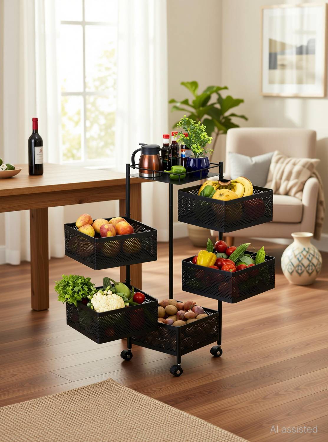 ADMIN INDUSTRIES Fruits/Vegetables Kitchen Rack Iron 5 Layer Kitchenrack/Trolley Stainless Steel