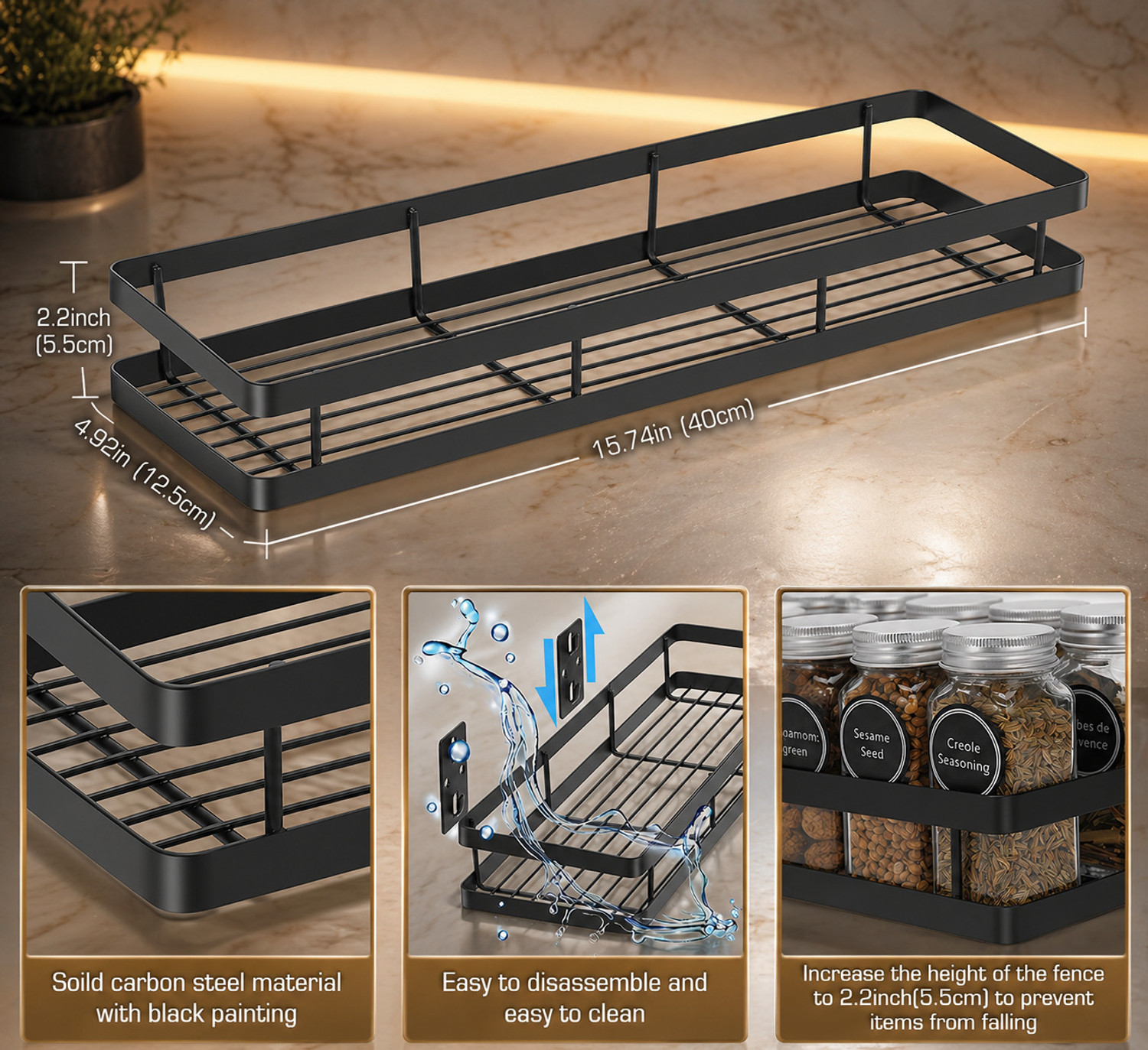 Image of DXDT Containers Kitchen Rack Carbon Steel Steel wall mounted kitchen rack(set of 1)kitchen accessories kitchen organizers