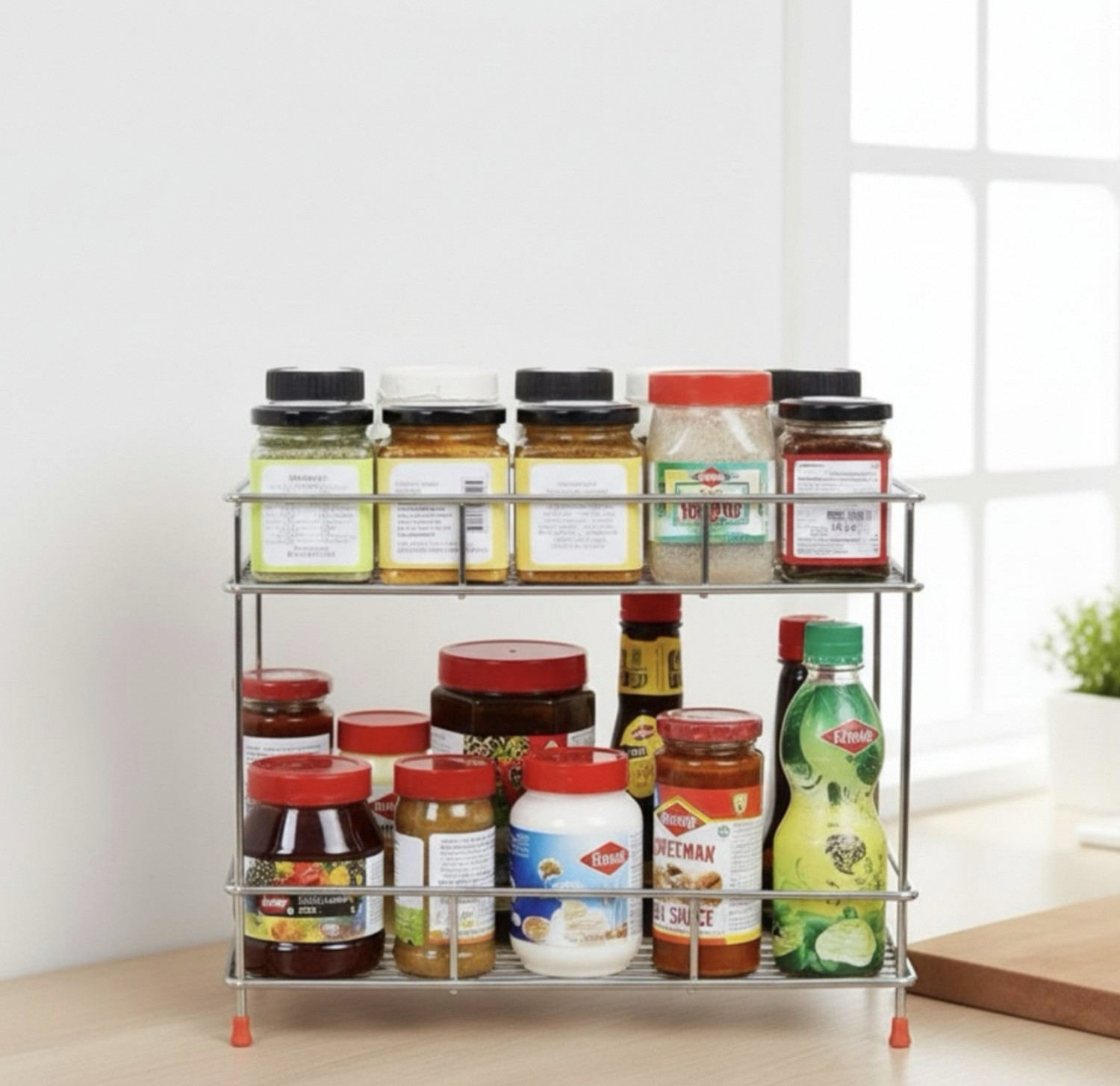 Image of Pro Astrol 2 Layer Kitchen Spice Rack Stainless Steel Kitchen Trolley