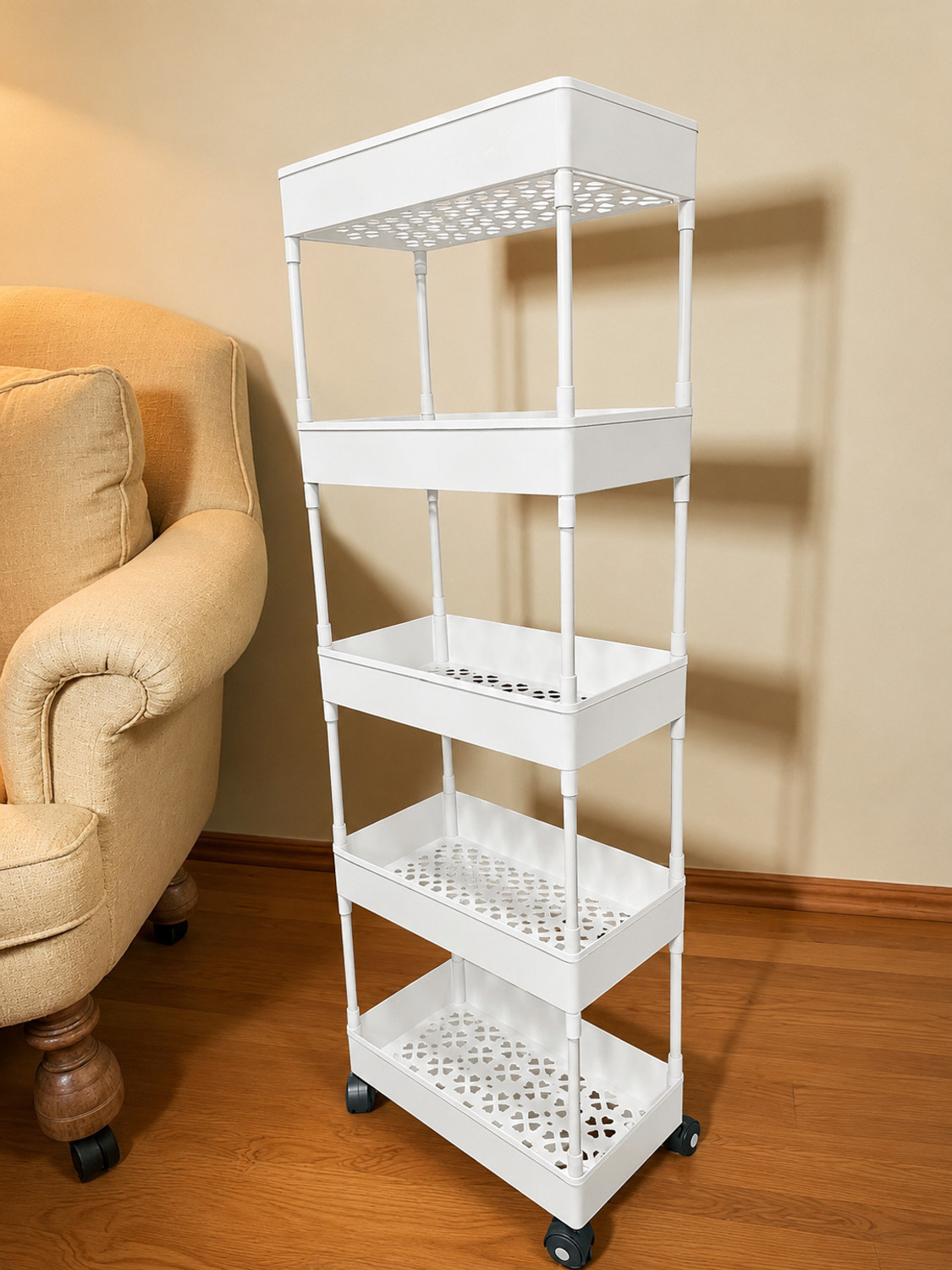 Image of MGKENTERPRISE 5 Layer Storage Rack with Wheels Plastic Kitchen Trolley