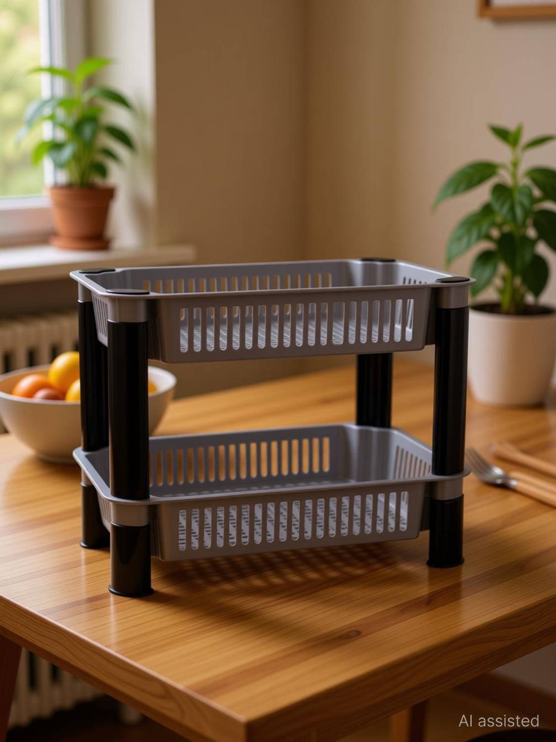 AEXONIZ Fruits/Vegetables Kitchen Rack Plastic 2 Step Shelf Plastic Kitchen Storage Rack,Onion-Potato Vegetable Stand Basket