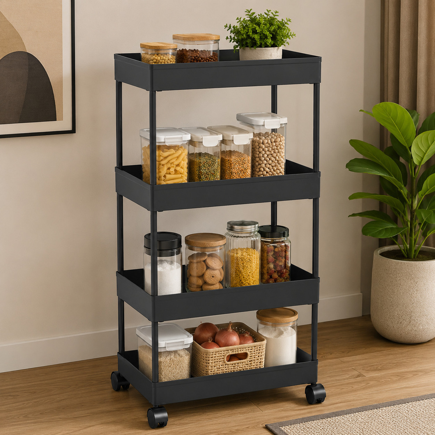 Image of HemKej 4 Tier Pipe Multi Purpose Plastic Kitchen Trolley