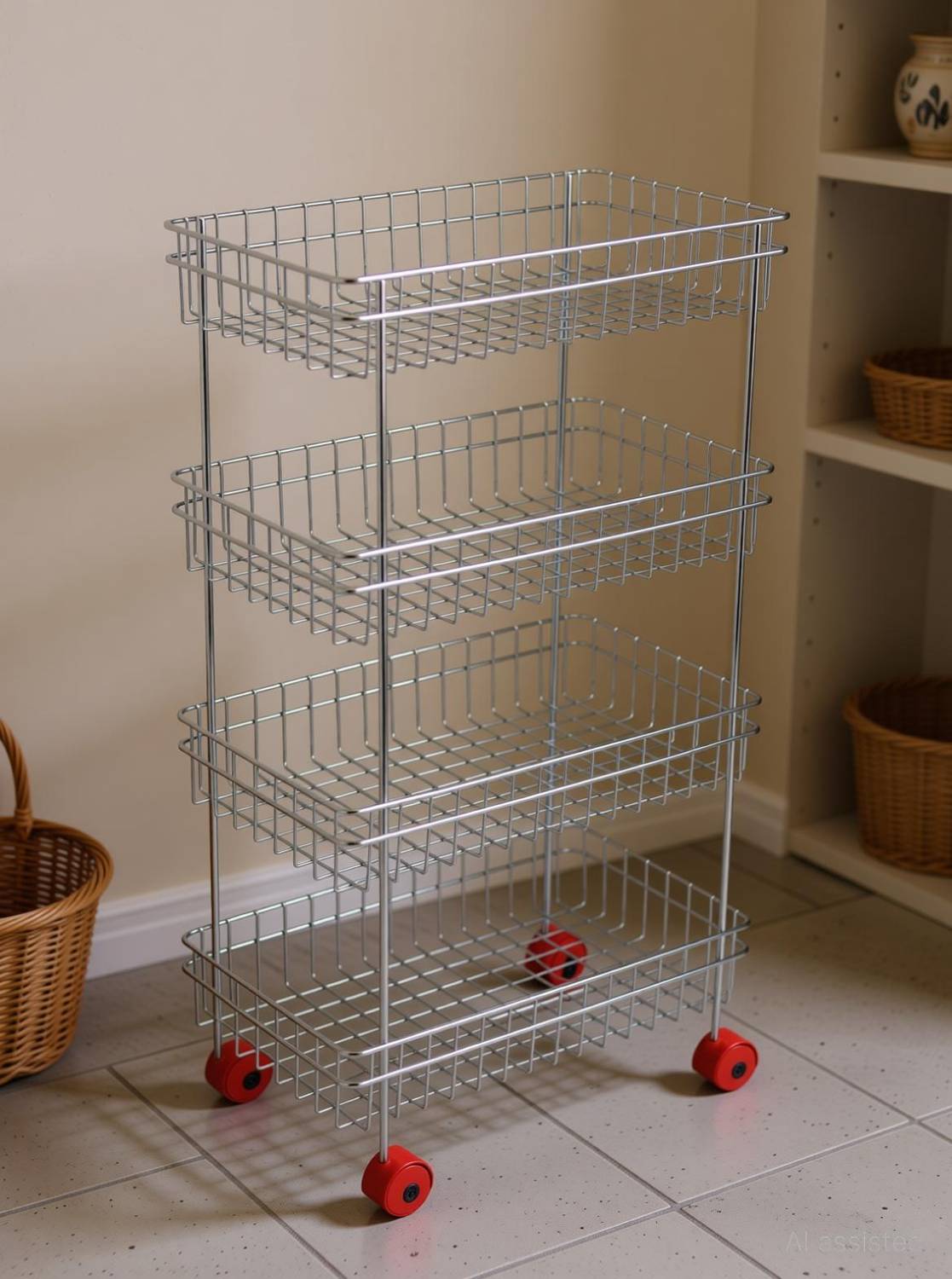 ADMIN INDUSTRIES Fruits/Vegetables Kitchen Rack Steel silver wire 4 layer trolley
