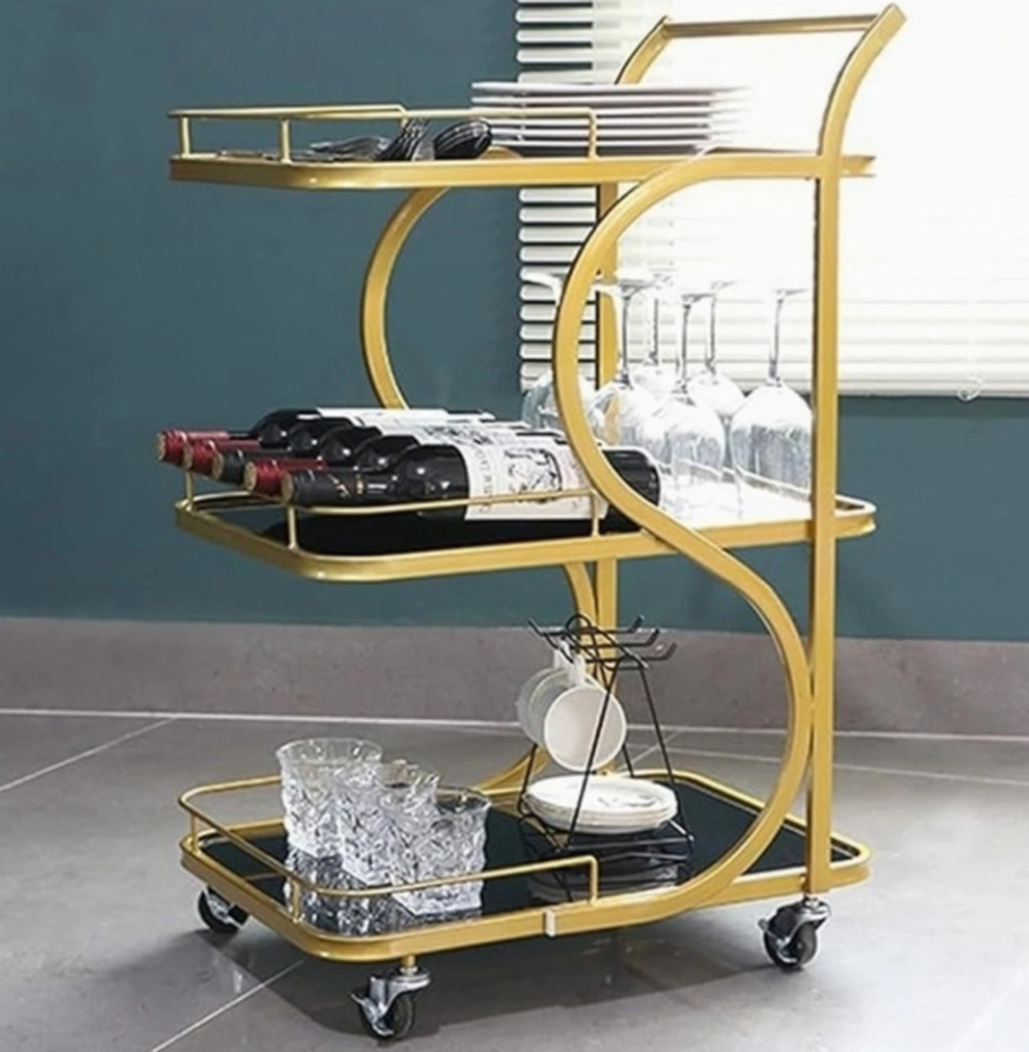 Image of GiftArtsShoppee Kitchen Serving Trolley | Rolling Storage Cart | Fruits & Vegetables Organizer Iron Kitchen Trolley