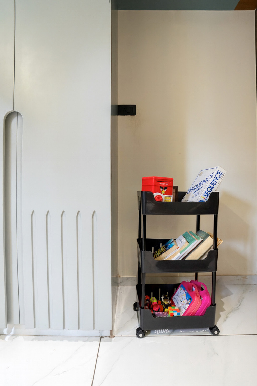 Image of VM BOND 3 Tier Plastic Pipe Storage Trolley with Wheels Easy to assemble Plastic Kitchen Trolley