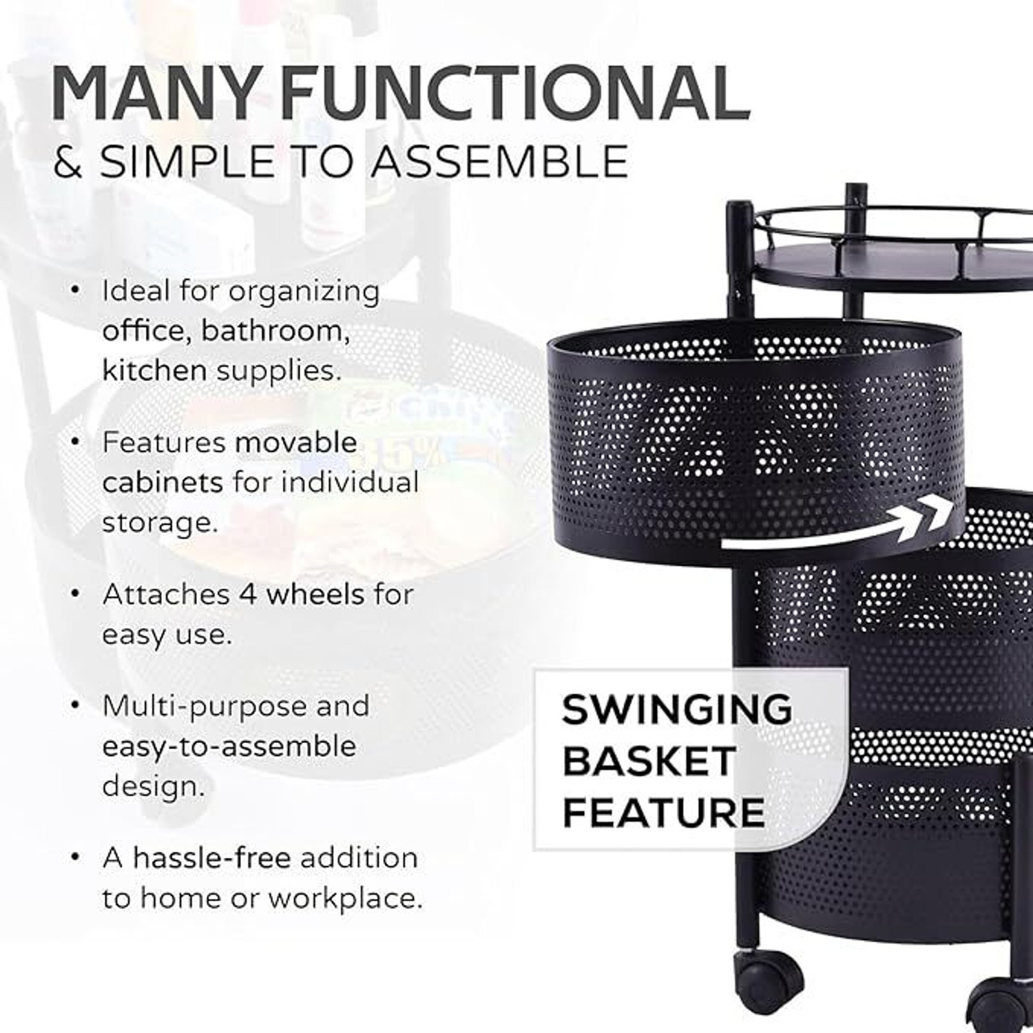 Image of UNIQUE INTERNATIONAL Iron Kitchen Trolley