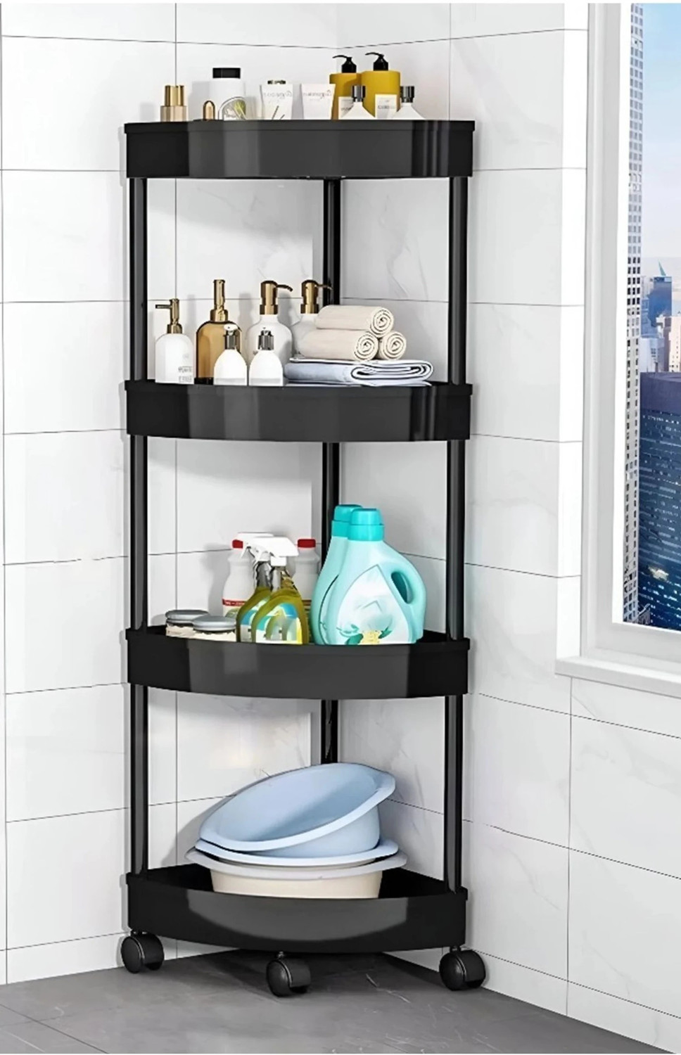 Image of HemKej Corner Multipurpose Organizer Trolley with 360 rotating wheels Plastic Kitchen Trolley (DIY(Do-It-Yourself))