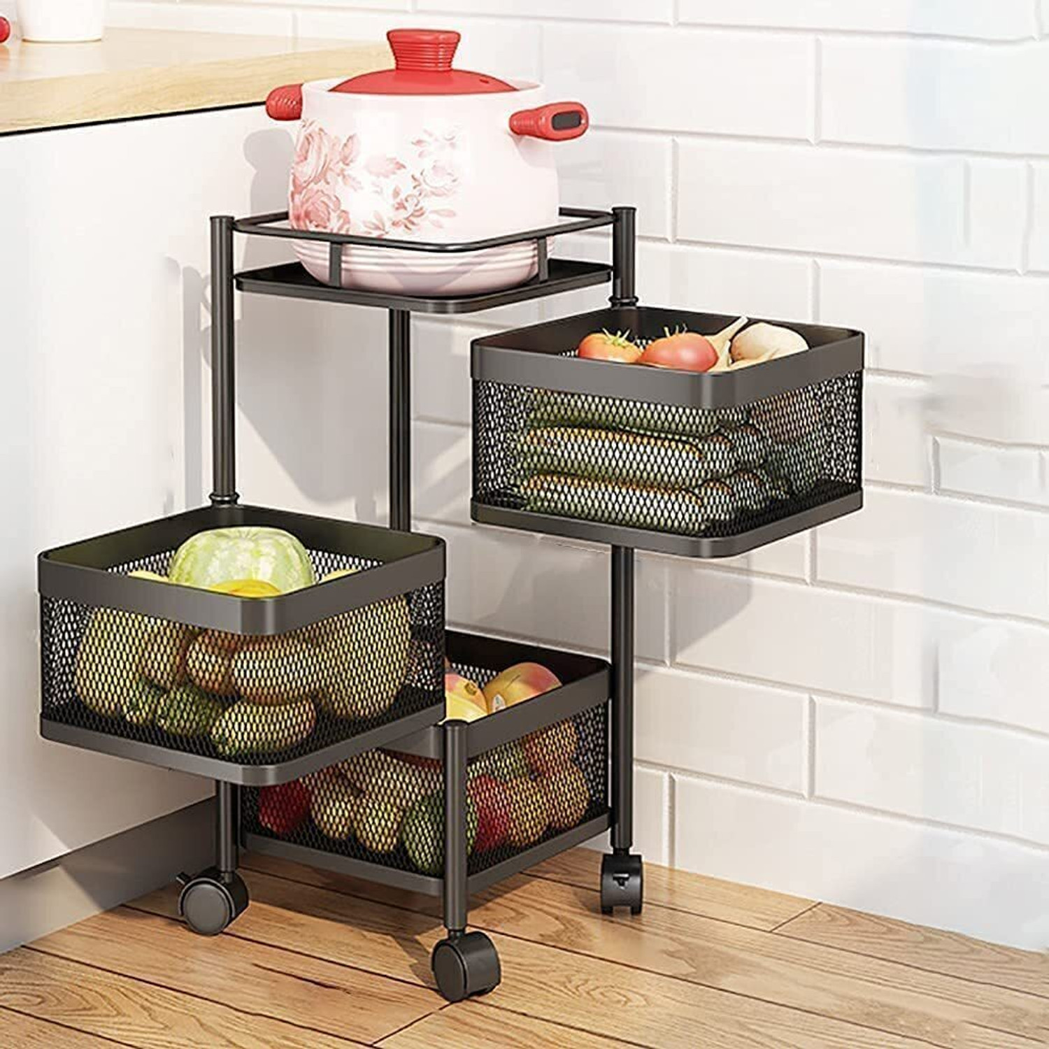 Image of LATESTTREND 3 Layer Trolley with Wheels Fruit & Vegetables Storage Solutions for Kitchen Iron Kitchen Trolley