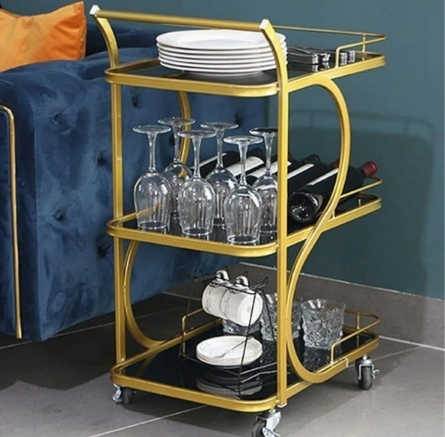 Image of GiftArtsShoppee Kitchen Serving Trolley | Rolling Storage Cart | Fruits & Vegetables Organizer Iron Kitchen Trolley