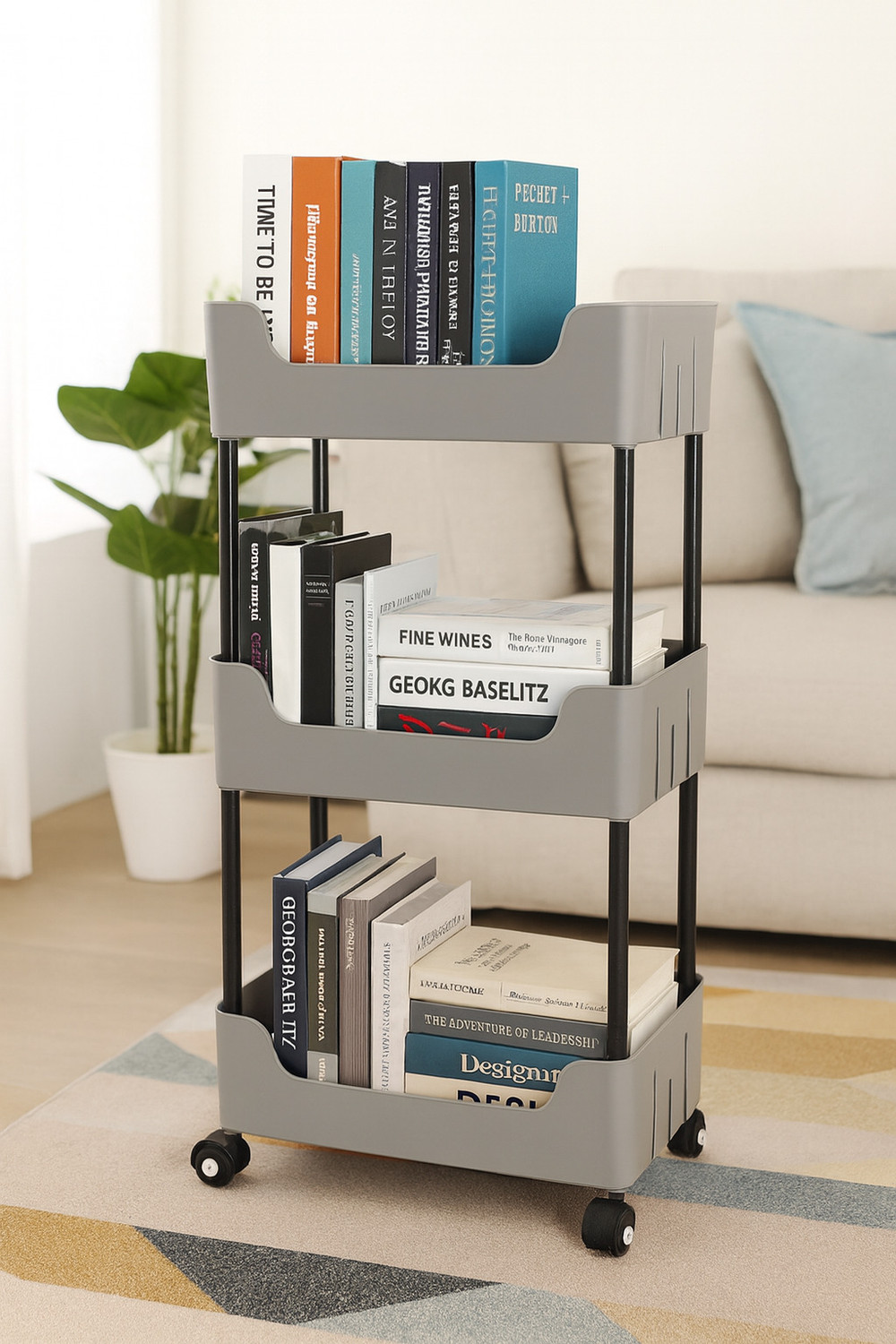 Image of VM BOND Multi-Purpose Plastic Storage Organizer 3-Tier Rack with Wheel Bathroom & Office Plastic Kitchen Trolley