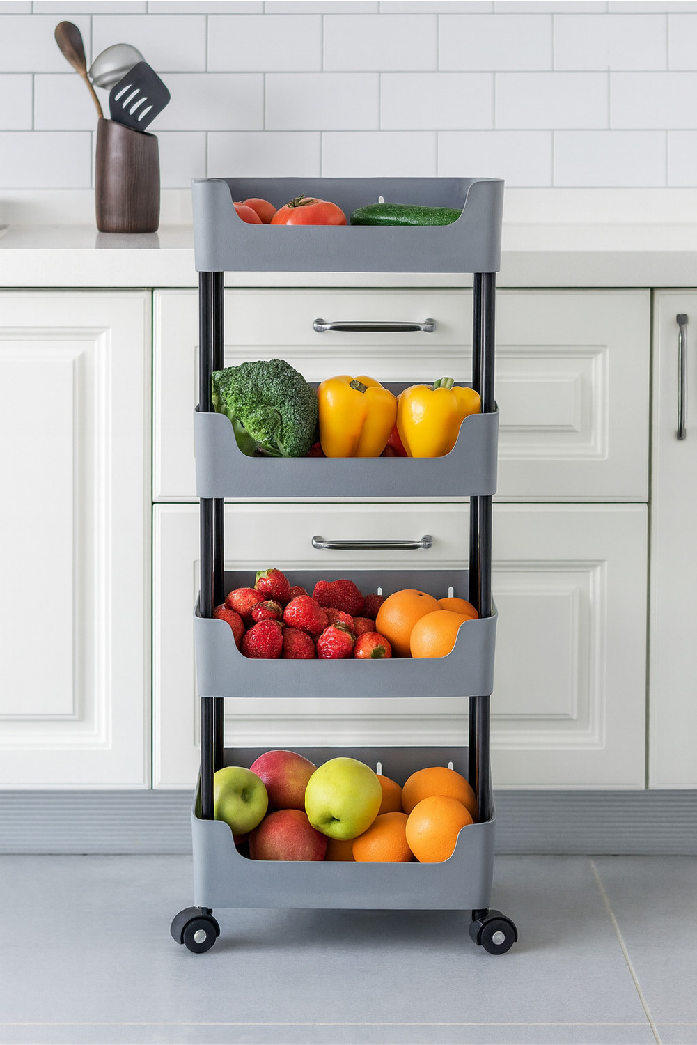 Image of VM BOND Multi-Purpose Plastic Storage Organizer 4-Tier Rack with Wheel Bathroom & Office Plastic Kitchen Trolley