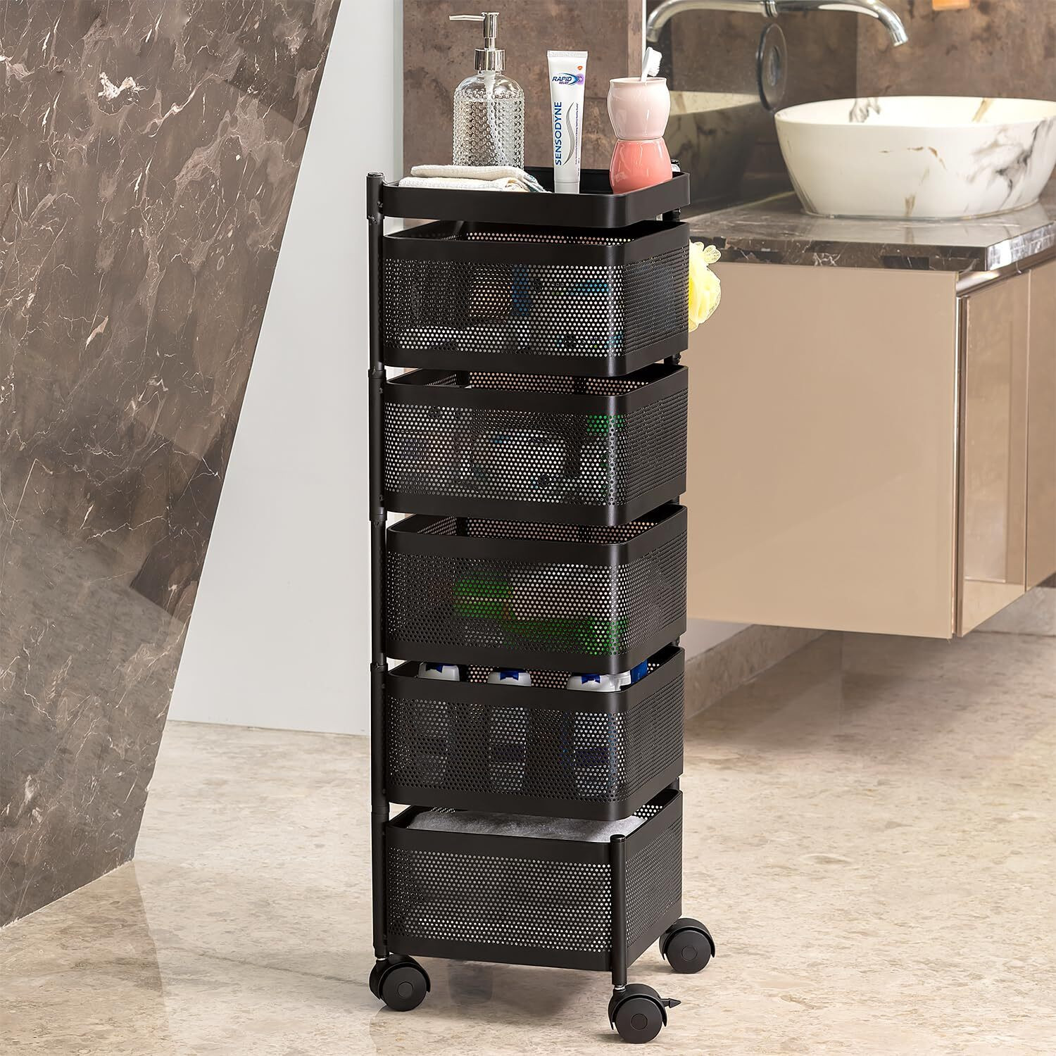 Image of ZooY 5 Layer Kitchen Trolley Storage Rack Square Design Fruits & Vegetable Basket Iron Kitchen Trolley