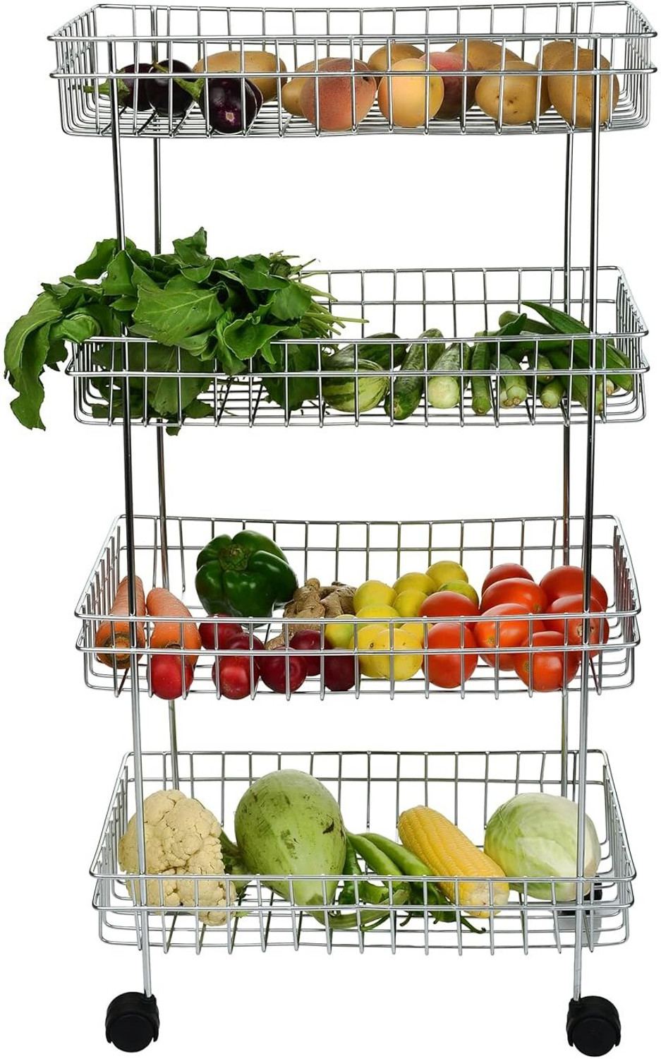 Image of protiblesales 4 Layer Moden Onion Potato Kitchen Storage Steel Rack Stainless Steel Kitchen Trolley