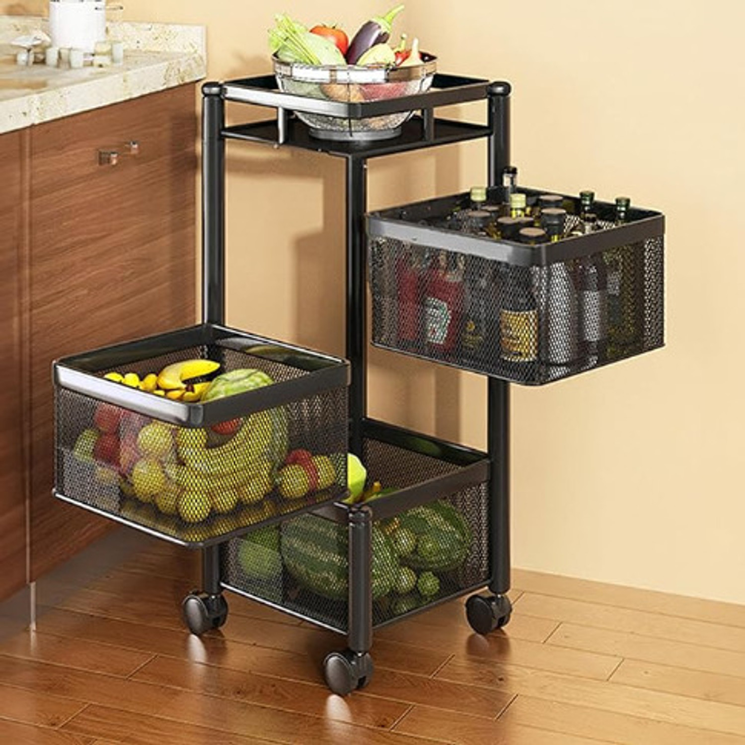 Image of Flipkart SmartBuy KT 3 layer kitchen trolley Iron Kitchen Trolley
