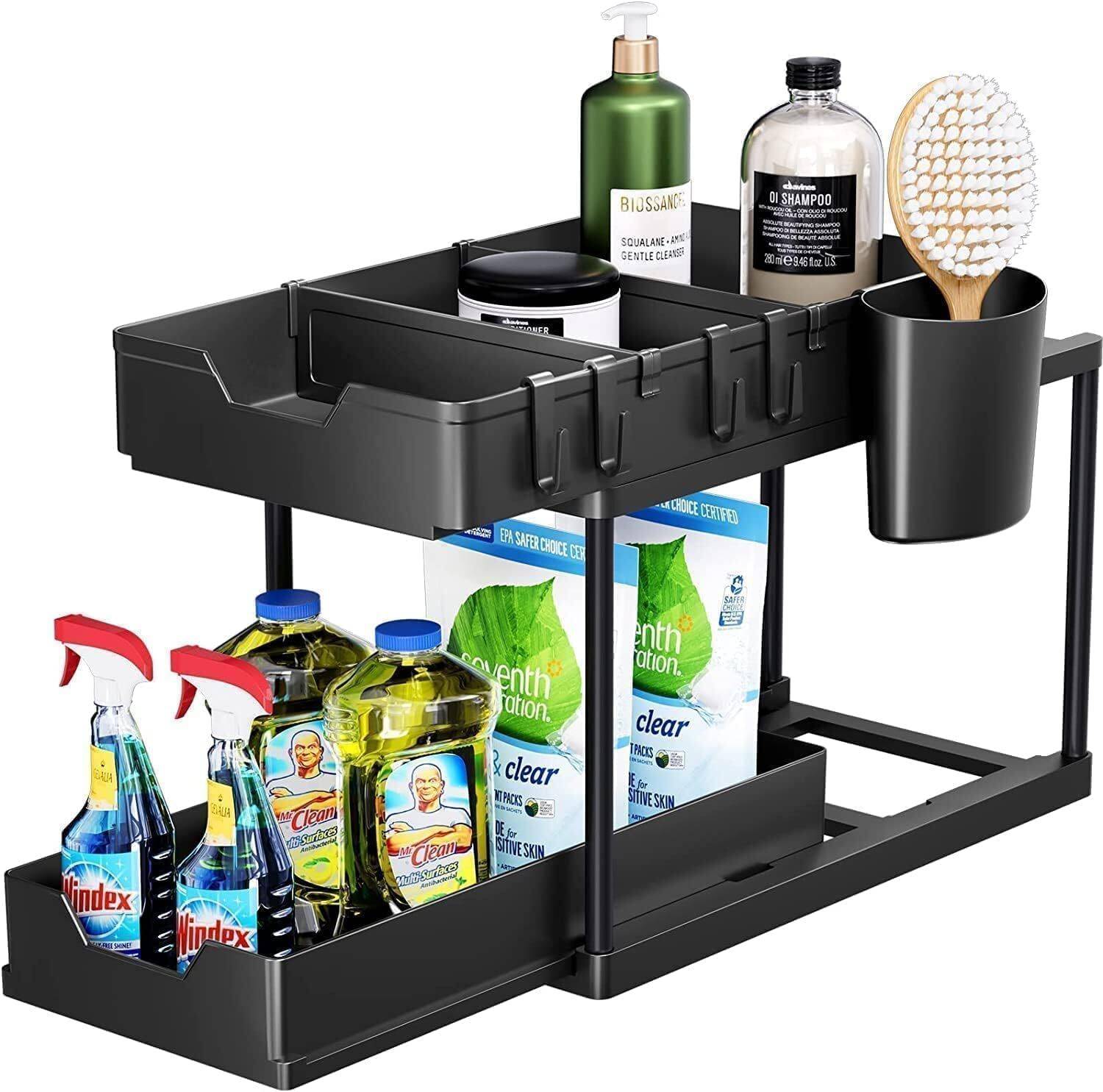 AK10ZONE 2 Tier Multipurpose Kitchen Storage Rack with Hooks and Detachable Holder Plastic Kitchen Trolley — Kitchen Organizers & Racks
