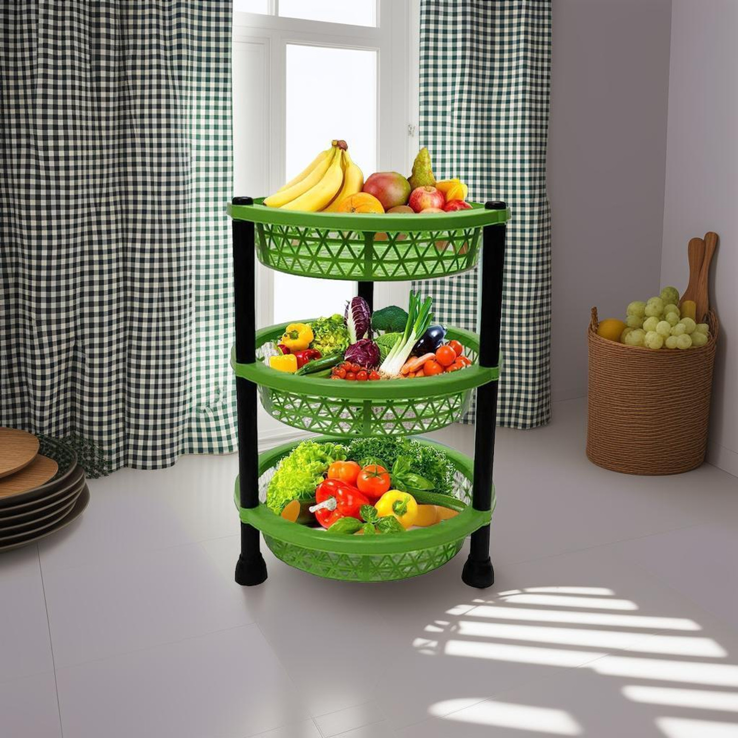 Image of UNITYSALES Plastic Vegetable Trolley Rack for Fruits, Vegetable, Onion, Potato Plastic Kitchen Trolley