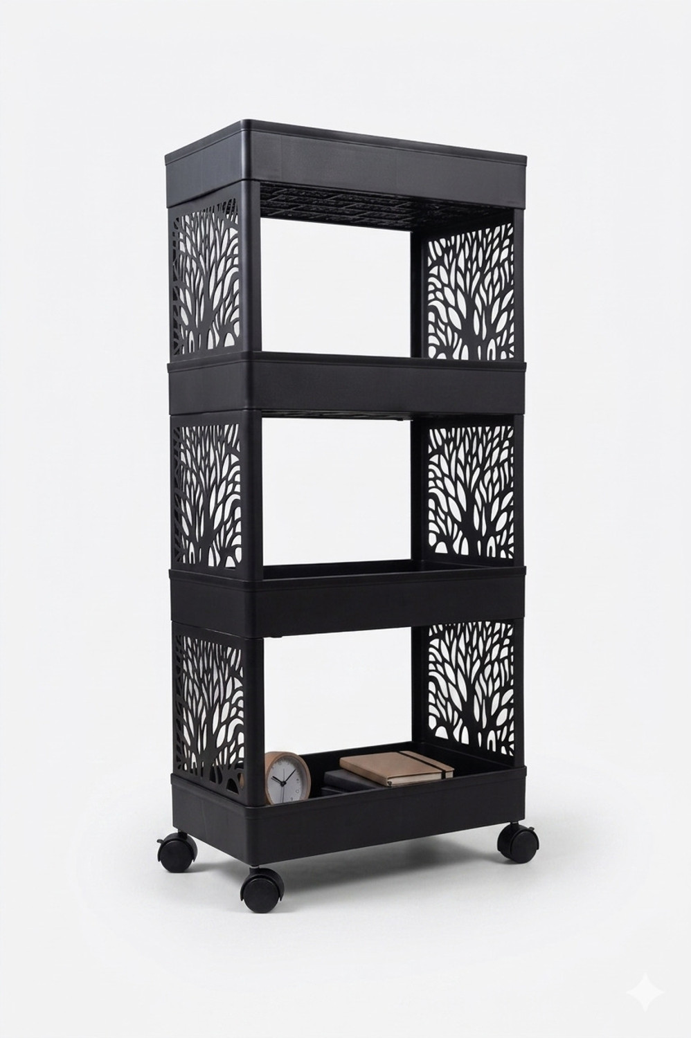 Image of Surety for Safety 4-Tier Plastic Kitchen Trolley with Wheels and Tree Cutout Design Plastic Almirah