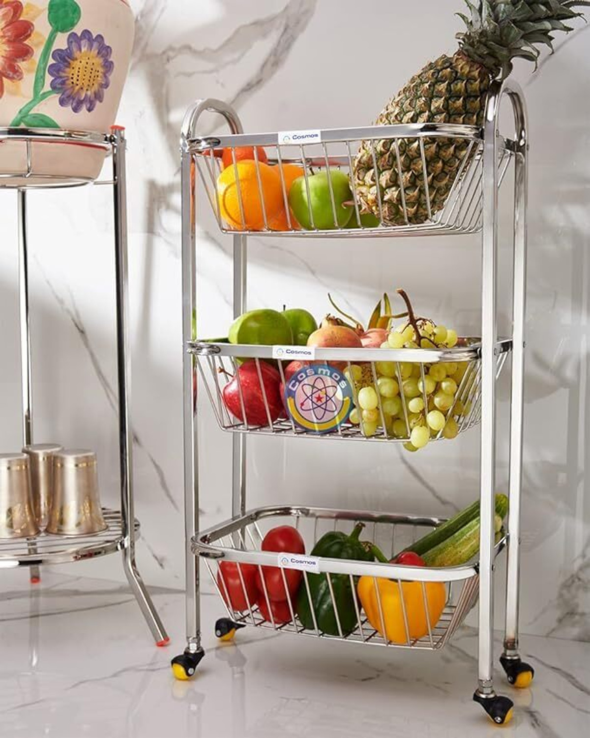 Image of About Storage Fruits /Vegetables Kitchen Rack Steel Stainless Steel Fruit & Vegetable Stand for Kitchen 3 Layer