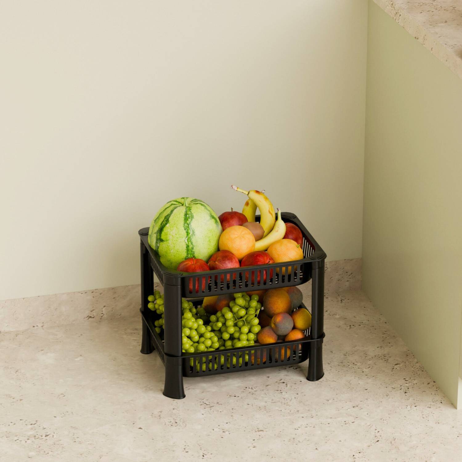 Biltoxi Fruits/Vegetables Kitchen Rack Plastic 2 Shelf Multipurpose Plastic Office Basket and
