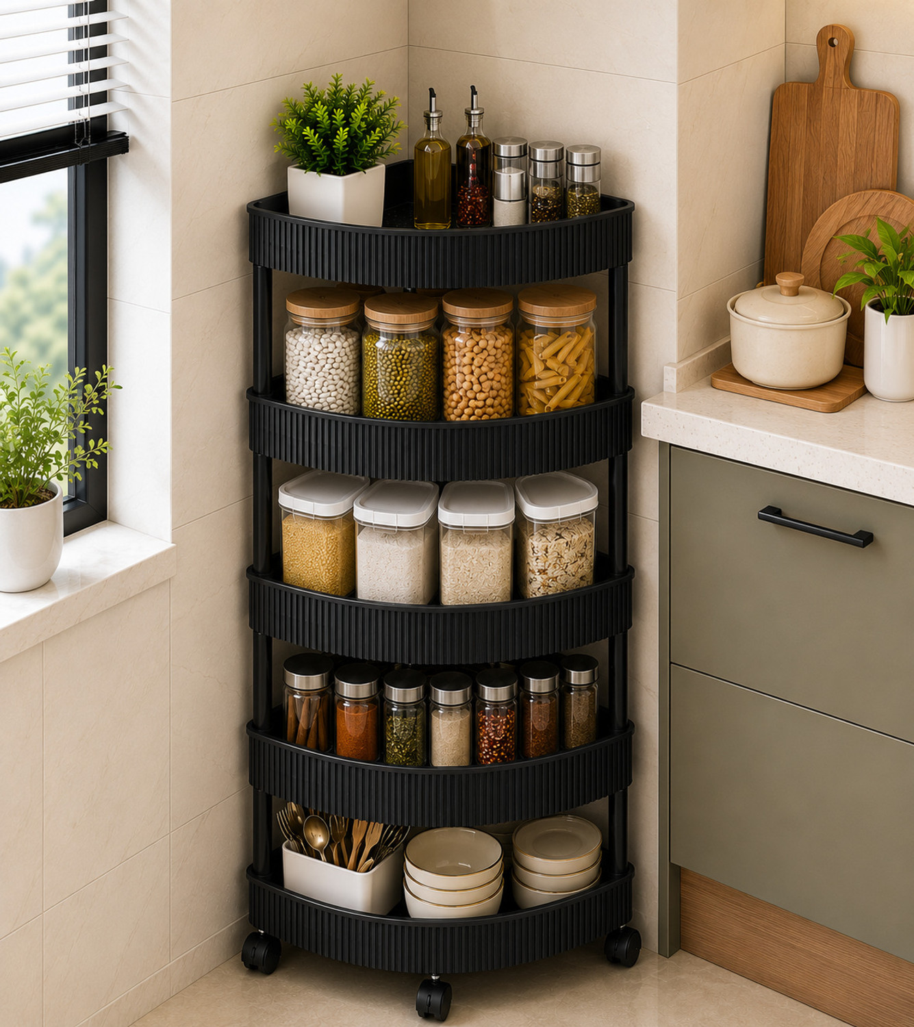 Image of NARIYA NEW TRIANGLE PLASTIC TROLLY FOR VEGATABLES AND FRUITS PLASTIC TROLLY FOR KITCHEN Plastic Kitchen Trolley