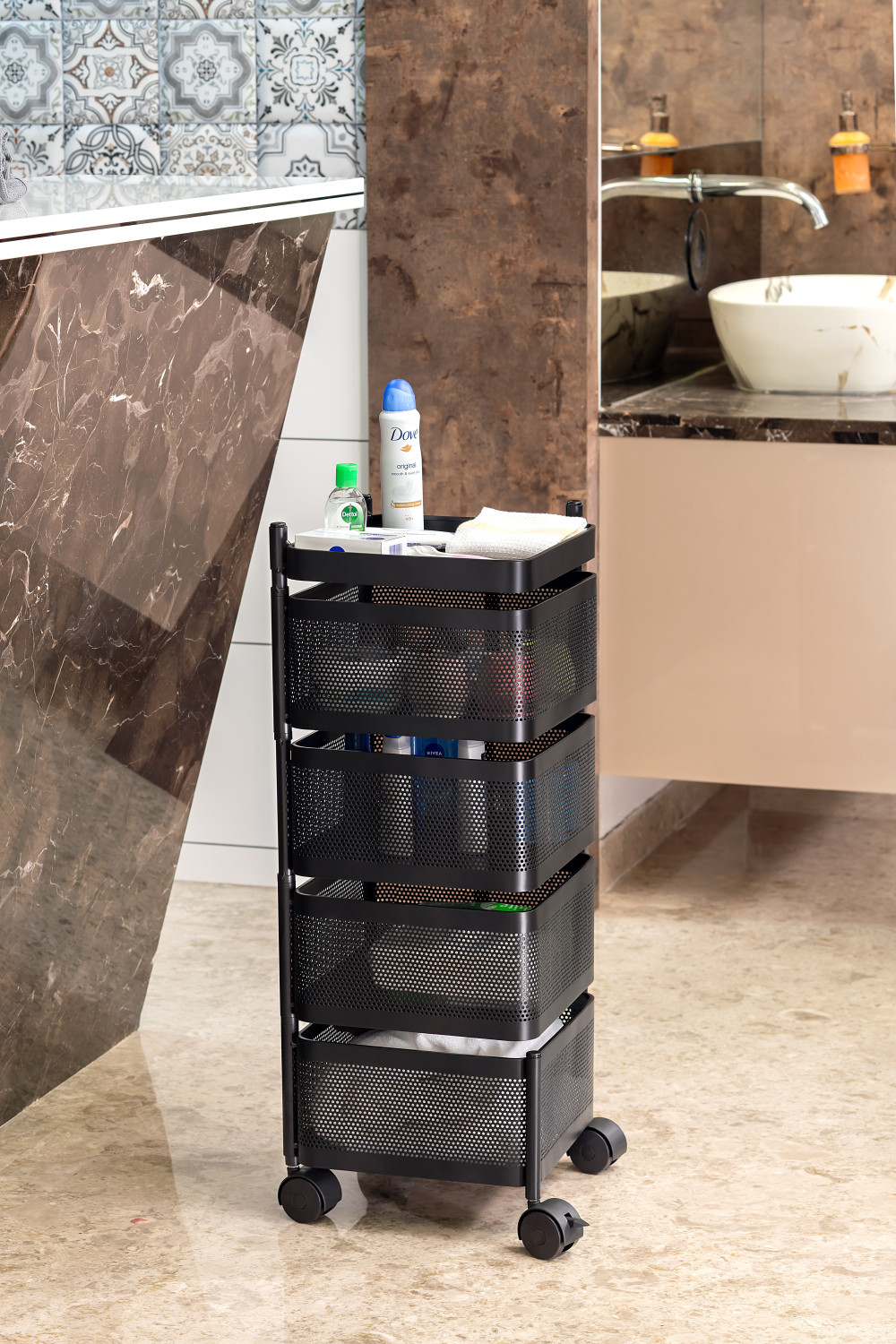 Image of ZooY 5 Layer Kitchen Trolley Storage Rack Square Design Fruits & Vegetable Basket Iron Kitchen Trolley