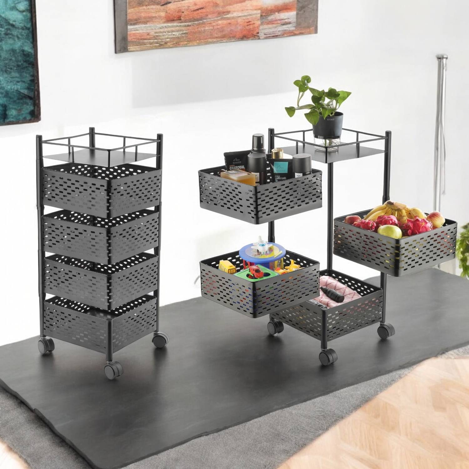 ADMIN INDUSTRIES 4XL Square Multipurpose Storage Trolley with Wheels,Revolving Cart Iron, Steel Kitchen Trolley