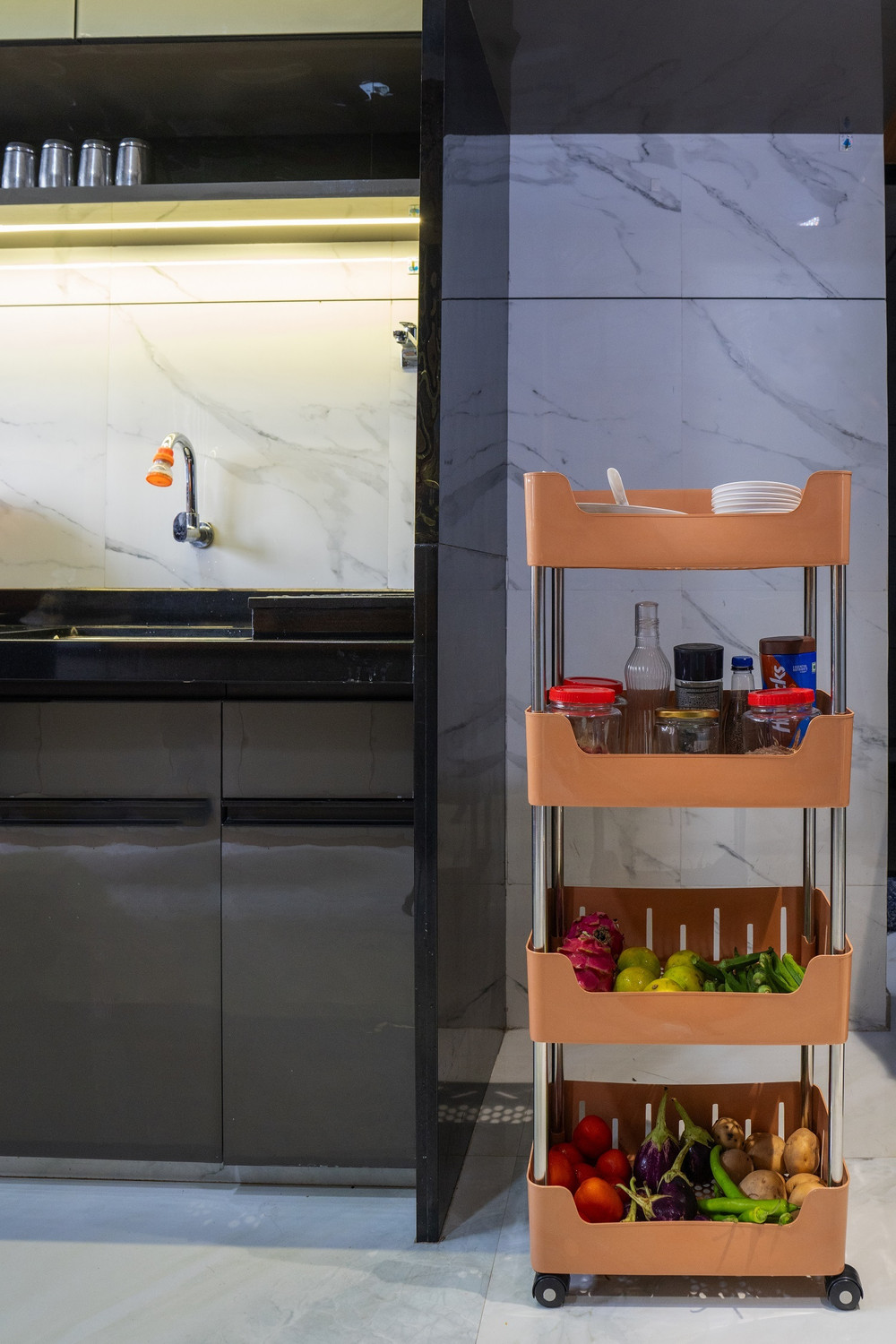 Image of DM PLUS Multi-Purpose Plastic Storage Organizer 4-Tier Rack with Wheel Bathroom & Office Plastic Kitchen Trolley