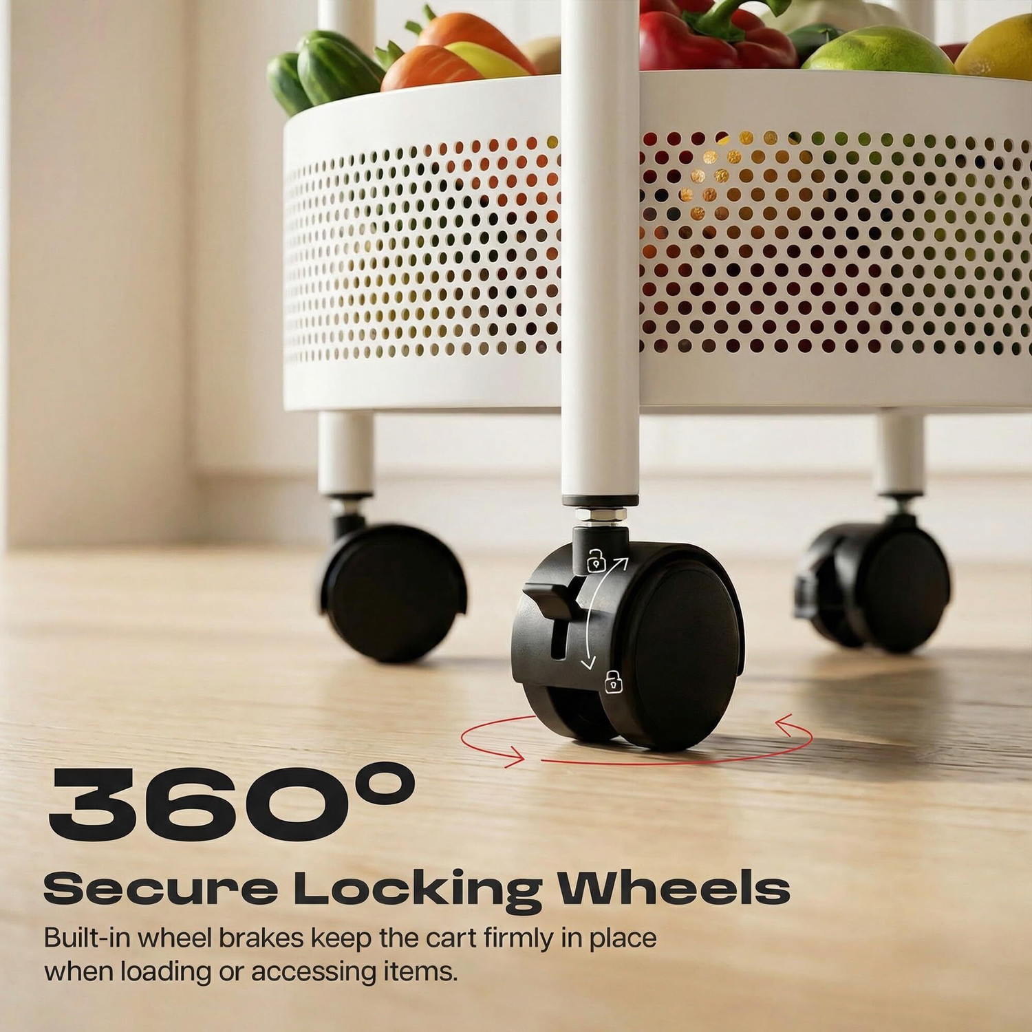 Image of Dailora 3+1 Layer Kitchen Metal Storage Organizer Onion Rack with Wheels Round Shape Carbon Steel Kitchen Trolley