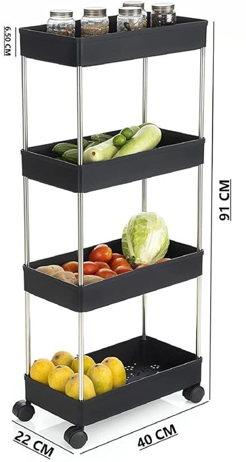 Image of Sorath 4 Stand Multipurpose Fruit & Vegetable Kitchen Trolley Onion Potato Rack Plastic, Steel Kitchen Trolley