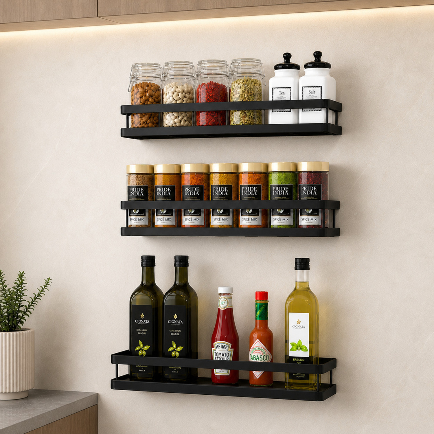 Image of DXDT Containers Kitchen Rack Carbon Steel Steel wall mounted kitchen rack(set of 3)kitchen accessories kitchen organizers