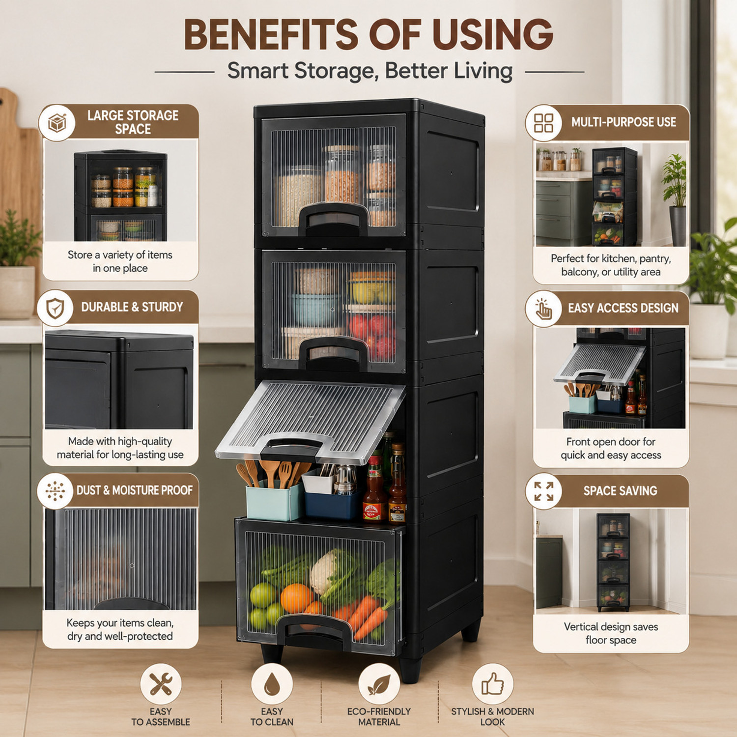 Image of EVERSUN Stainless Steel Kitchen Trolley