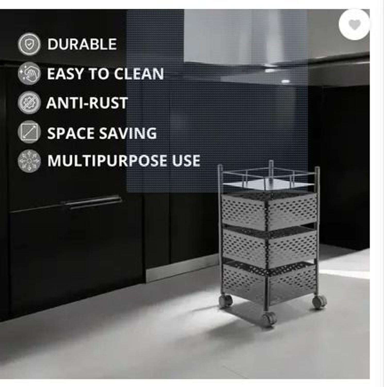 Image of Flipkart SmartBuy KT 3 layer kitchen trolley Iron Kitchen Trolley